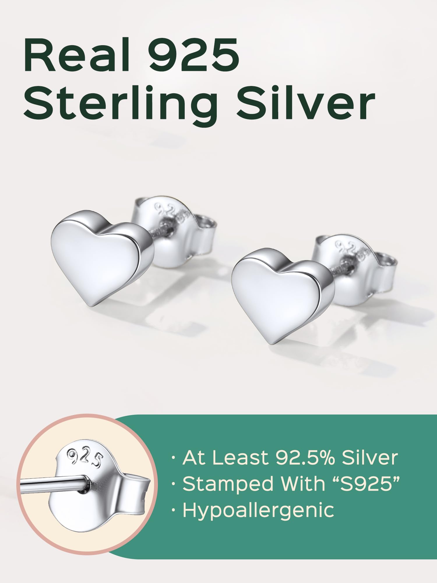 ChicSilver Heart Stud Earrings for Little Girls Hypoallergenic 925 Sterling Silver Women Jewelry Gift
