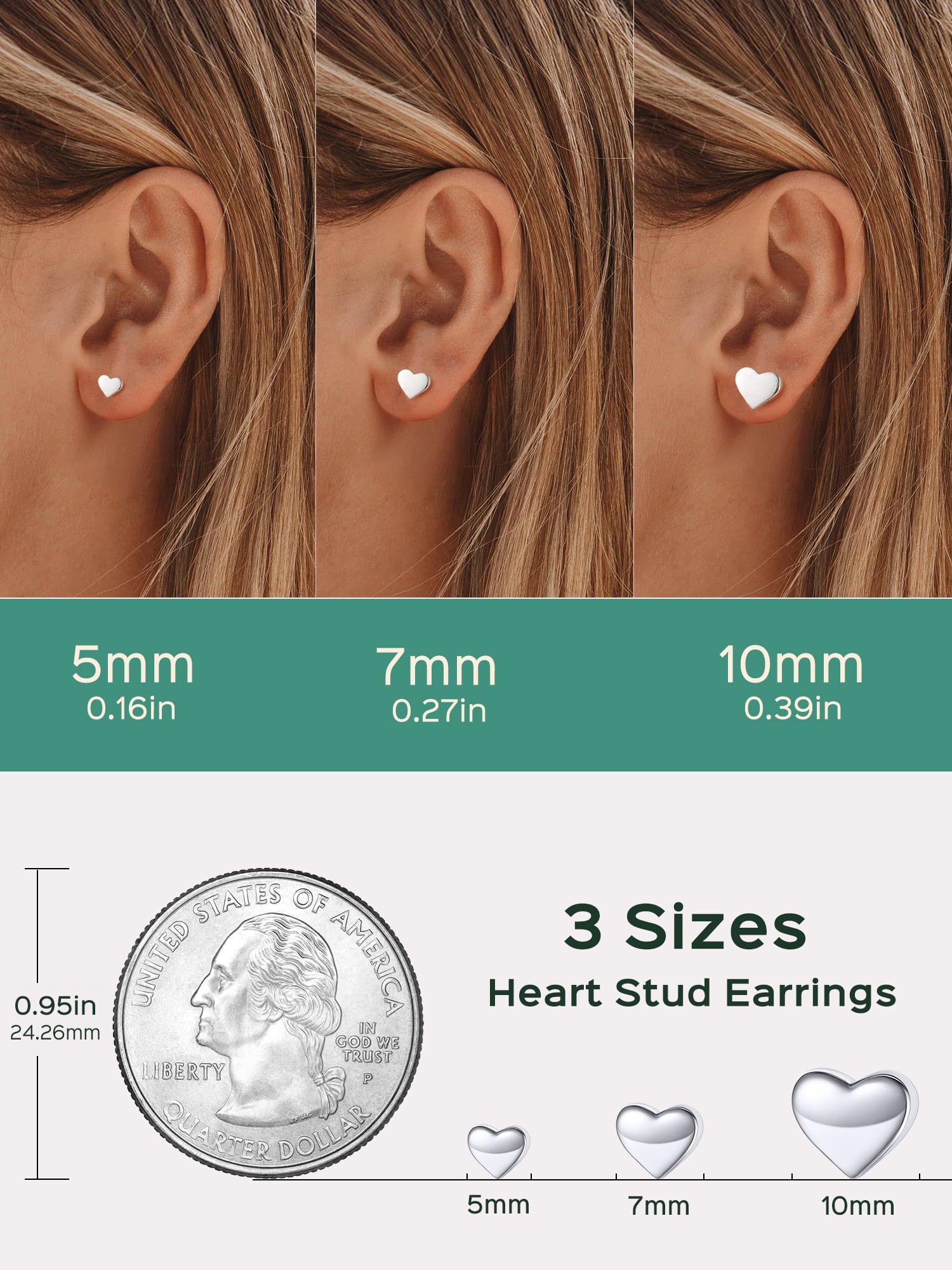 ChicSilver Heart Stud Earrings for Little Girls Hypoallergenic 925 Sterling Silver Women Jewelry Gift
