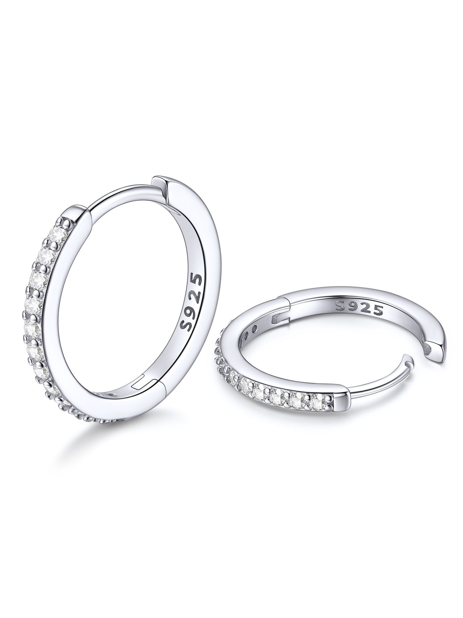 ChicSilver 925 Sterling Silver Small Hoop Earrings for Women Cubic Zirconia 8MM