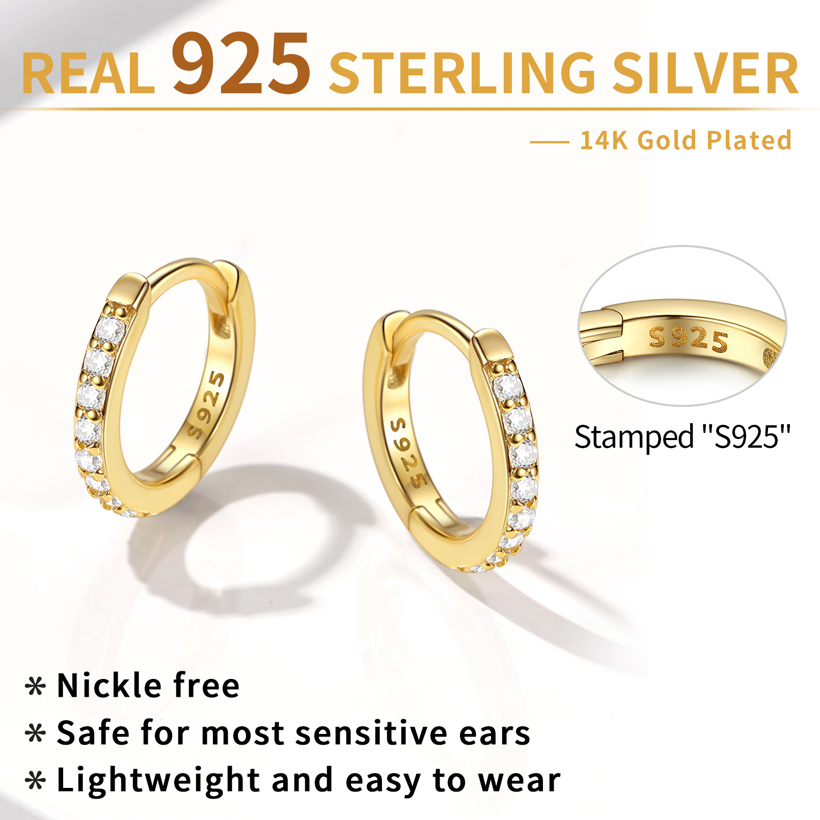 ChicSilver 925 Sterling Silver Small Hoop Earrings for Women Cubic Zirconia 8MM