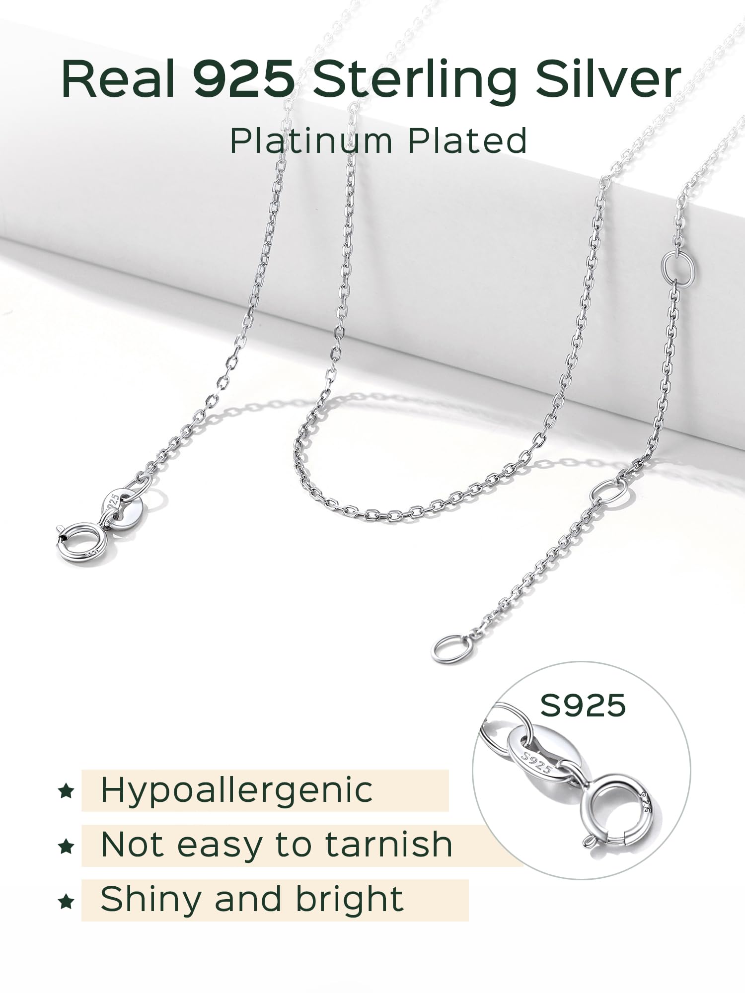 ChicSilver 925 Italian Sterling Silver Necklace Cable Chain for Women 1-2mm Sturdy Thin 16" to 24", Lobster Clasp, Jewelry Unisex