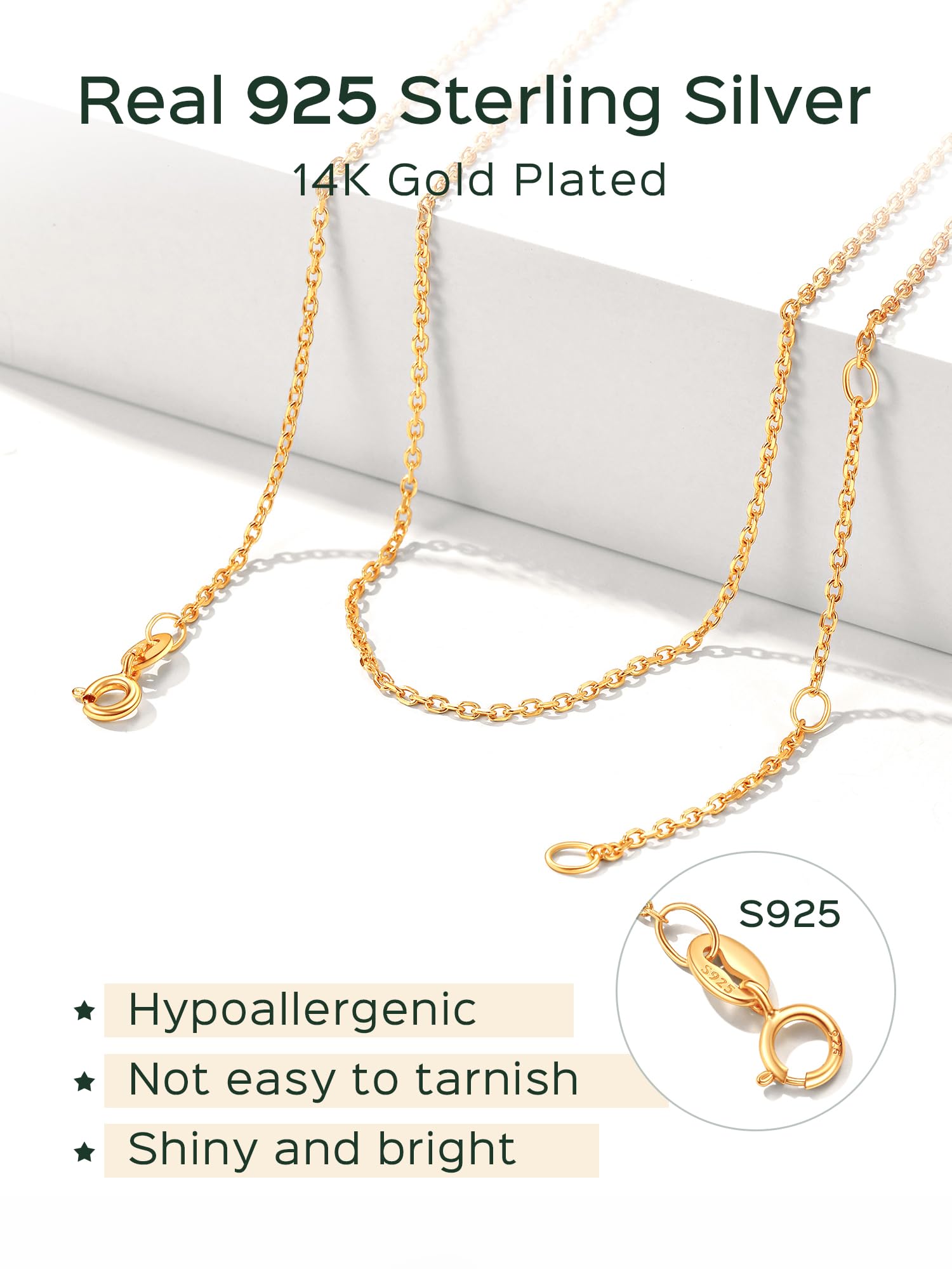 ChicSilver 925 Italian Sterling Silver Necklace Cable Chain for Women 1-2mm Sturdy Thin 16" to 24", Lobster Clasp, Jewelry Unisex