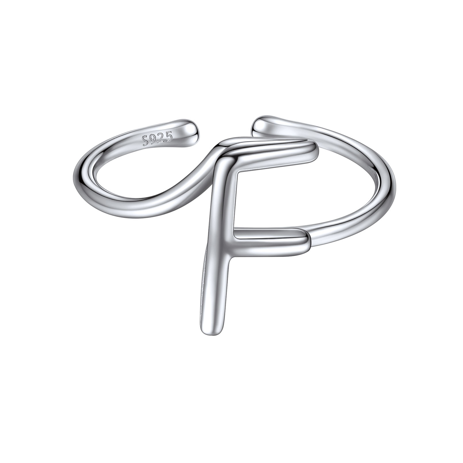 ChicSilver 925 Sterling Silver Adjustable Initial Letter Ring A-Z Stackable Ring for Women Cute Thumb Pinky Fashion Unique Open Simple Birthday Gifts Jewelry