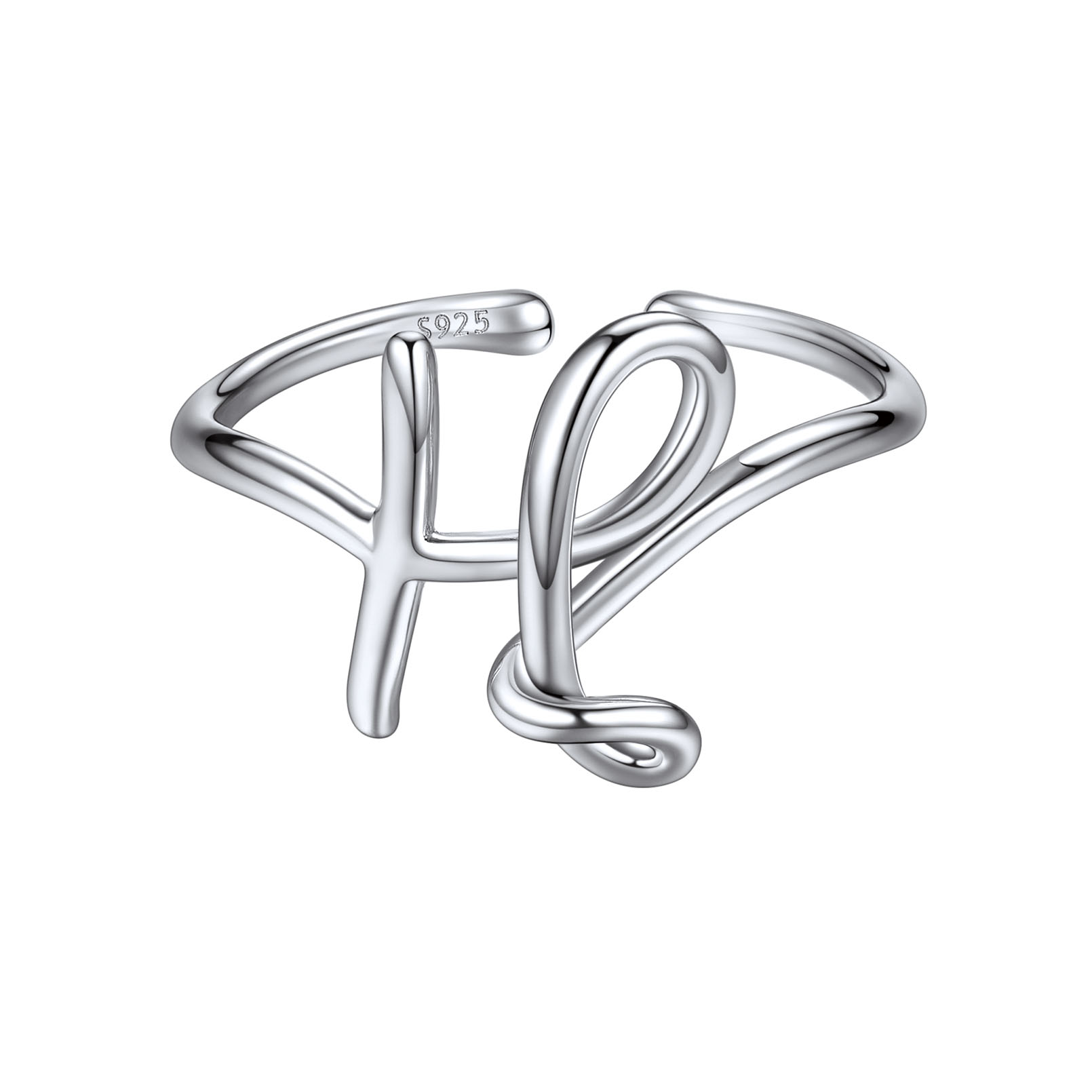 ChicSilver 925 Sterling Silver Adjustable Initial Letter Ring A-Z Stackable Ring for Women Cute Thumb Pinky Fashion Unique Open Simple Birthday Gifts Jewelry