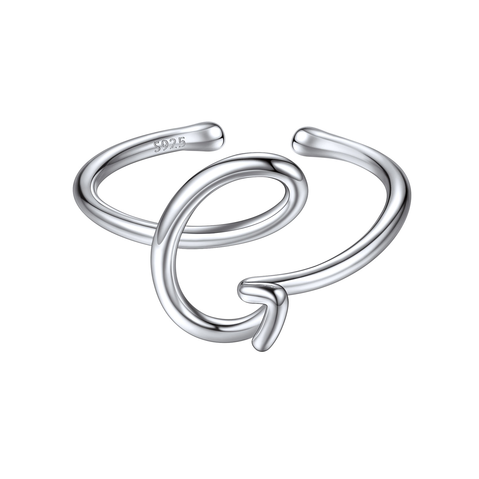 ChicSilver 925 Sterling Silver Adjustable Initial Letter Ring A-Z Stackable Ring for Women Cute Thumb Pinky Fashion Unique Open Simple Birthday Gifts Jewelry