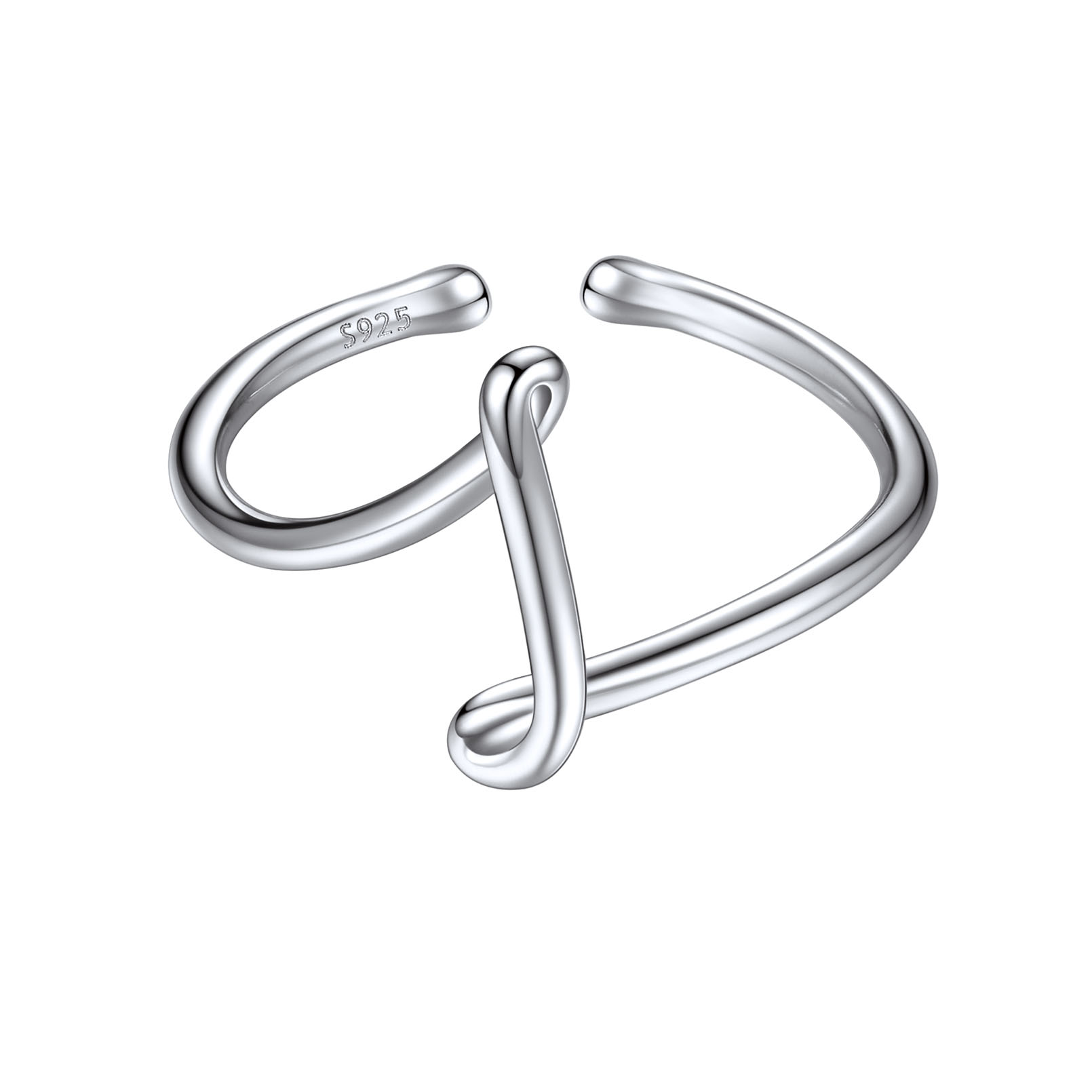 ChicSilver 925 Sterling Silver Adjustable Initial Letter Ring A-Z Stackable Ring for Women Cute Thumb Pinky Fashion Unique Open Simple Birthday Gifts Jewelry