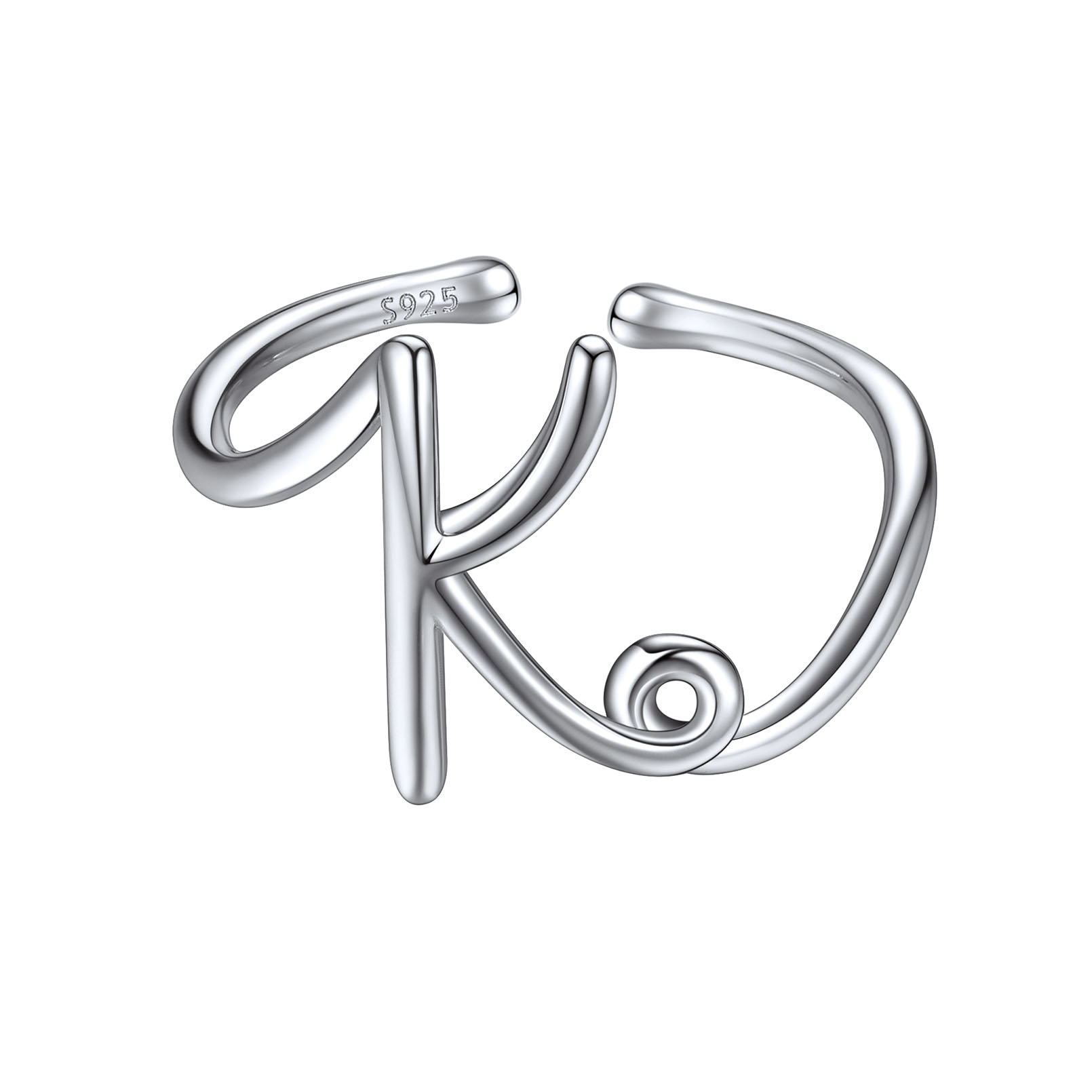 ChicSilver 925 Sterling Silver Adjustable Initial Letter Ring A-Z Stackable Ring for Women Cute Thumb Pinky Fashion Unique Open Simple Birthday Gifts Jewelry