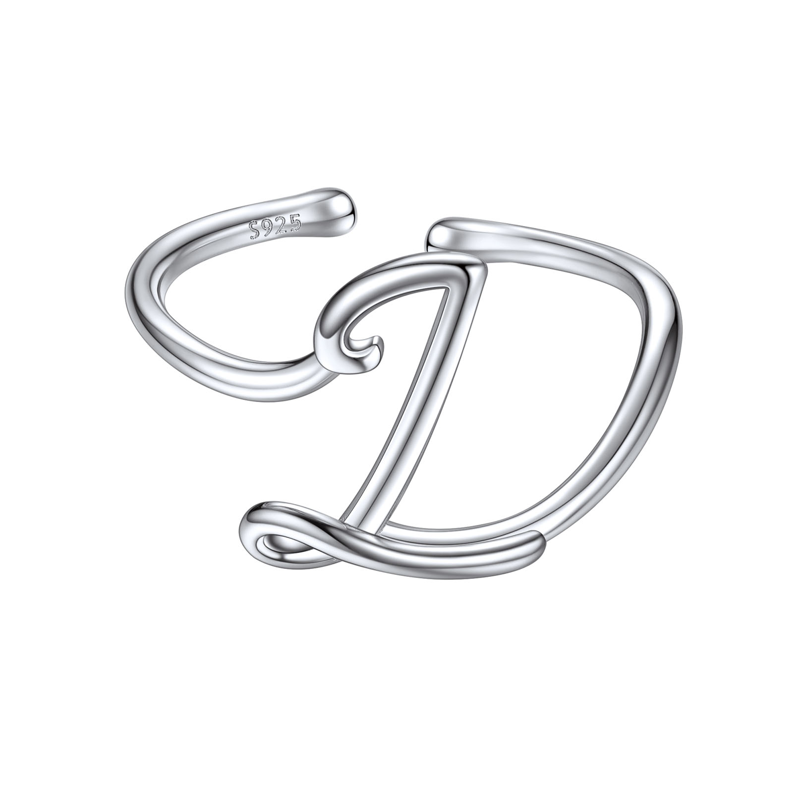 ChicSilver 925 Sterling Silver Adjustable Initial Letter Ring A-Z Stackable Ring for Women Cute Thumb Pinky Fashion Unique Open Simple Birthday Gifts Jewelry