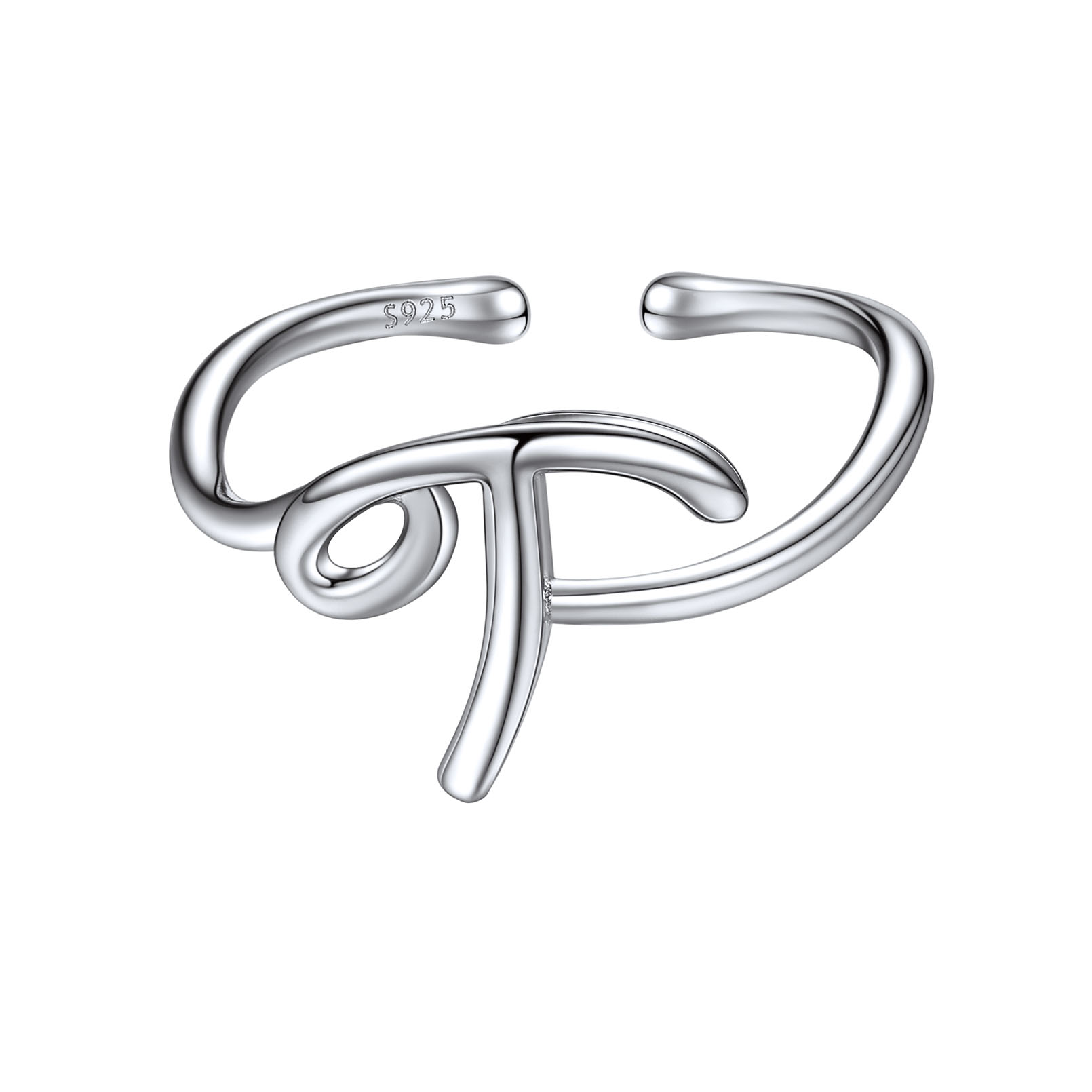 ChicSilver 925 Sterling Silver Adjustable Initial Letter Ring A-Z Stackable Ring for Women Cute Thumb Pinky Fashion Unique Open Simple Birthday Gifts Jewelry