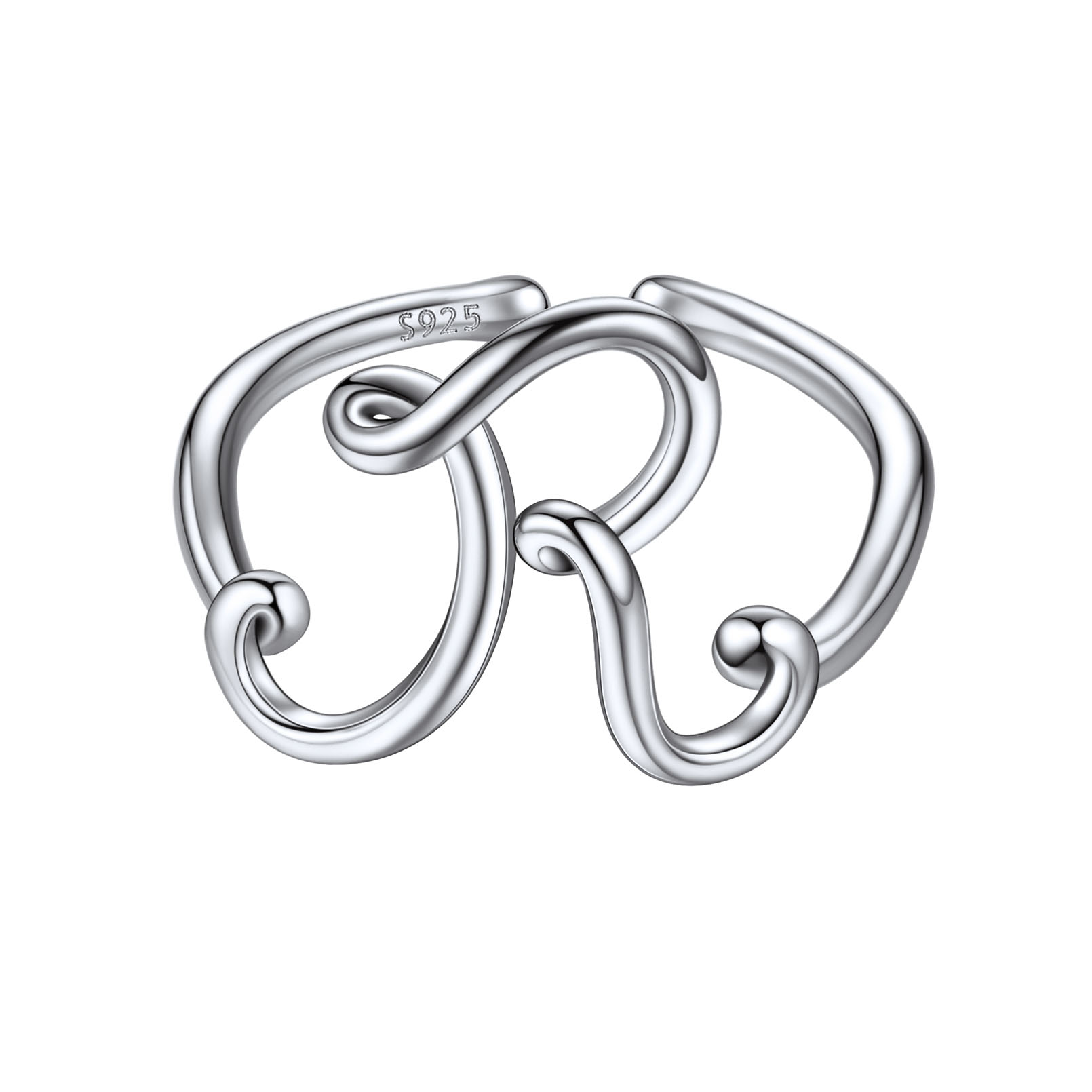 ChicSilver 925 Sterling Silver Adjustable Initial Letter Ring A-Z Stackable Ring for Women Cute Thumb Pinky Fashion Unique Open Simple Birthday Gifts Jewelry