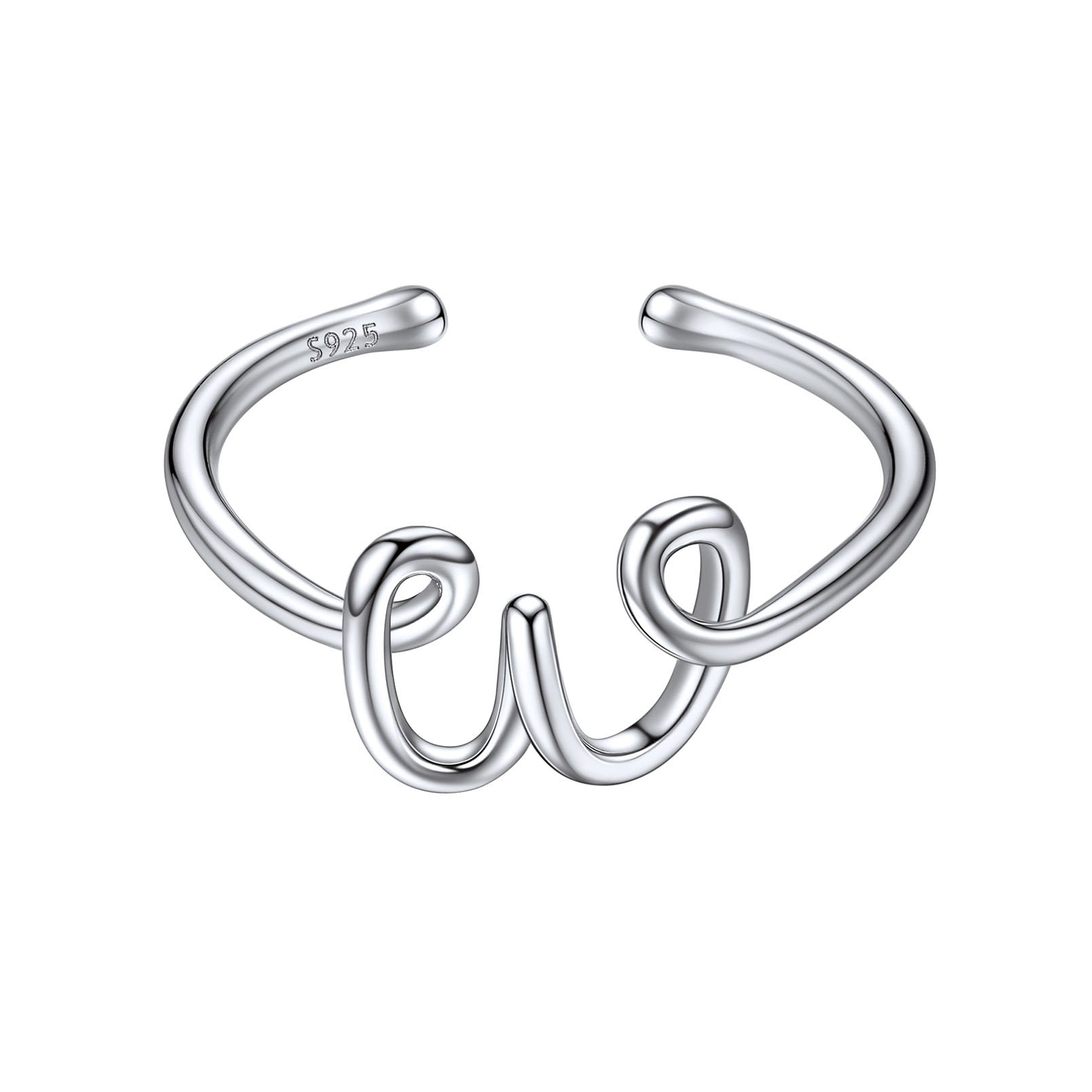 ChicSilver 925 Sterling Silver Adjustable Initial Letter Ring A-Z Stackable Ring for Women Cute Thumb Pinky Fashion Unique Open Simple Birthday Gifts Jewelry