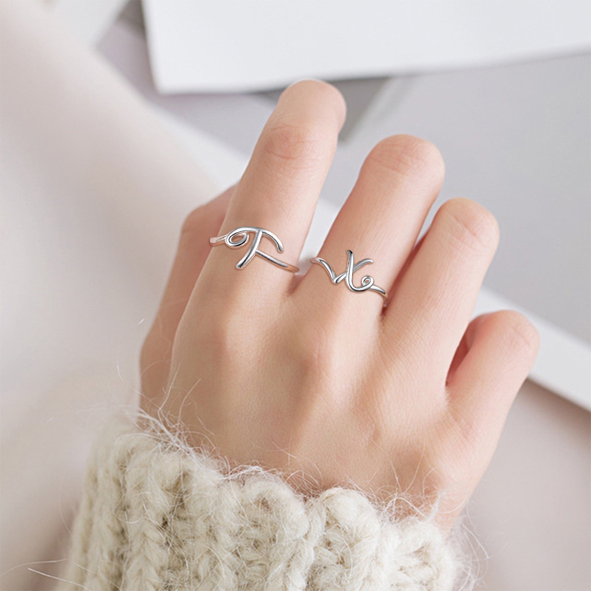 ChicSilver 925 Sterling Silver Adjustable Initial Letter Ring A-Z Stackable Ring for Women Cute Thumb Pinky Fashion Unique Open Simple Birthday Gifts Jewelry