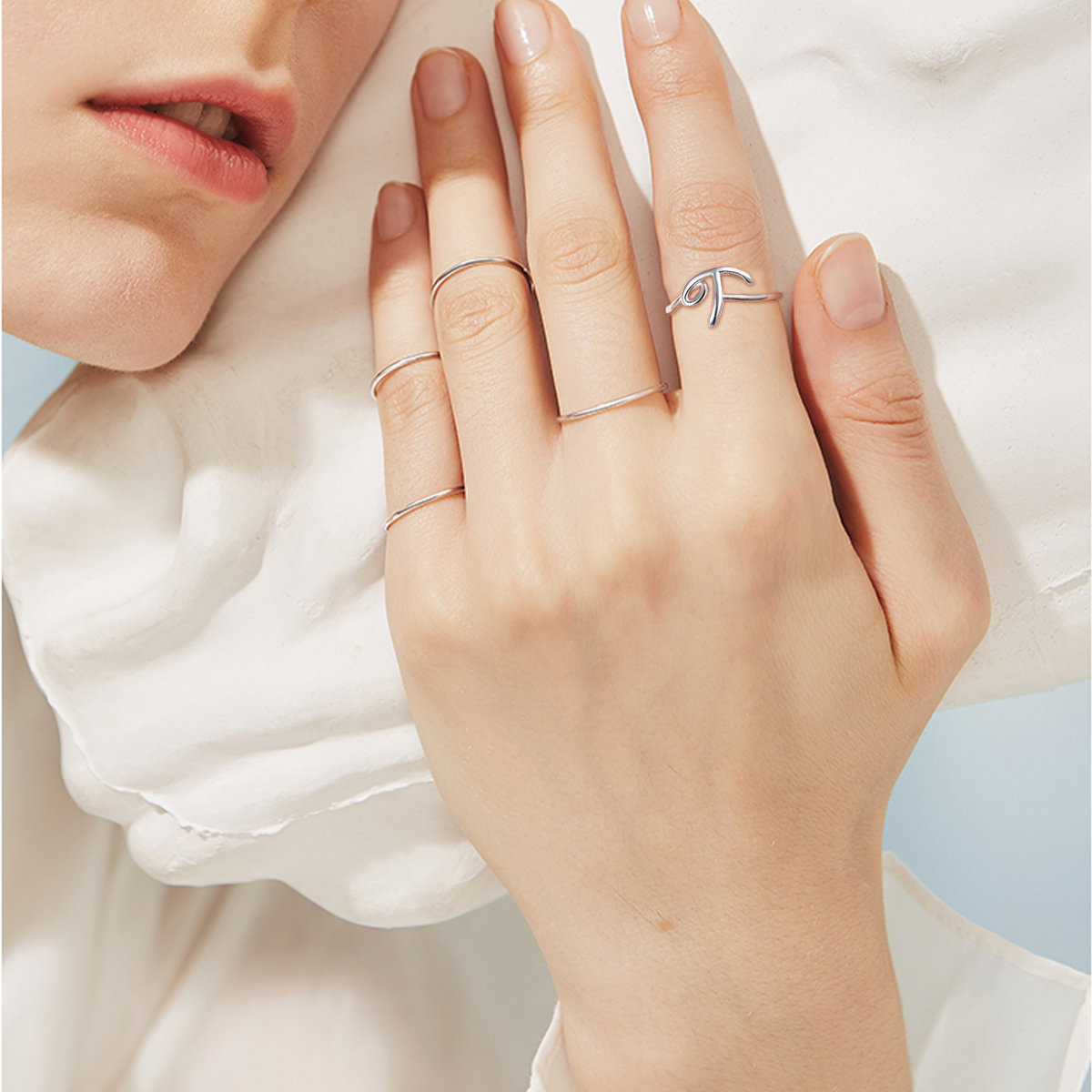 ChicSilver 925 Sterling Silver Adjustable Initial Letter Ring A-Z Stackable Ring for Women Cute Thumb Pinky Fashion Unique Open Simple Birthday Gifts Jewelry