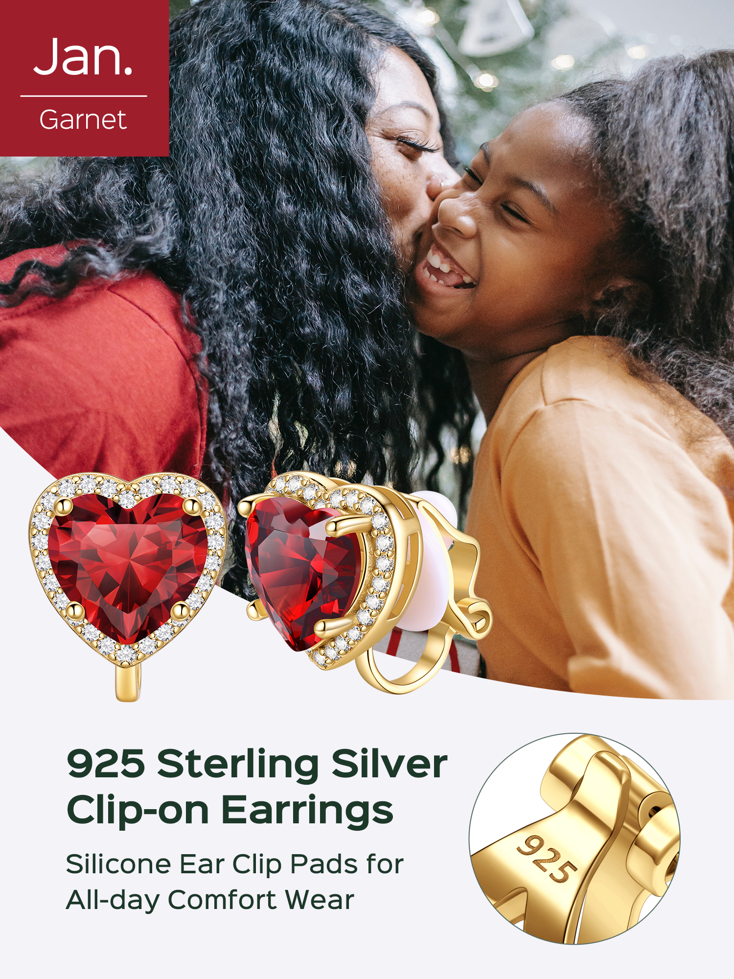 ChicSilver Clip On Earrings Women Hypoallergenic 925 Sterling Silver Birthstone Earrings for Women's Clip-on Earrings