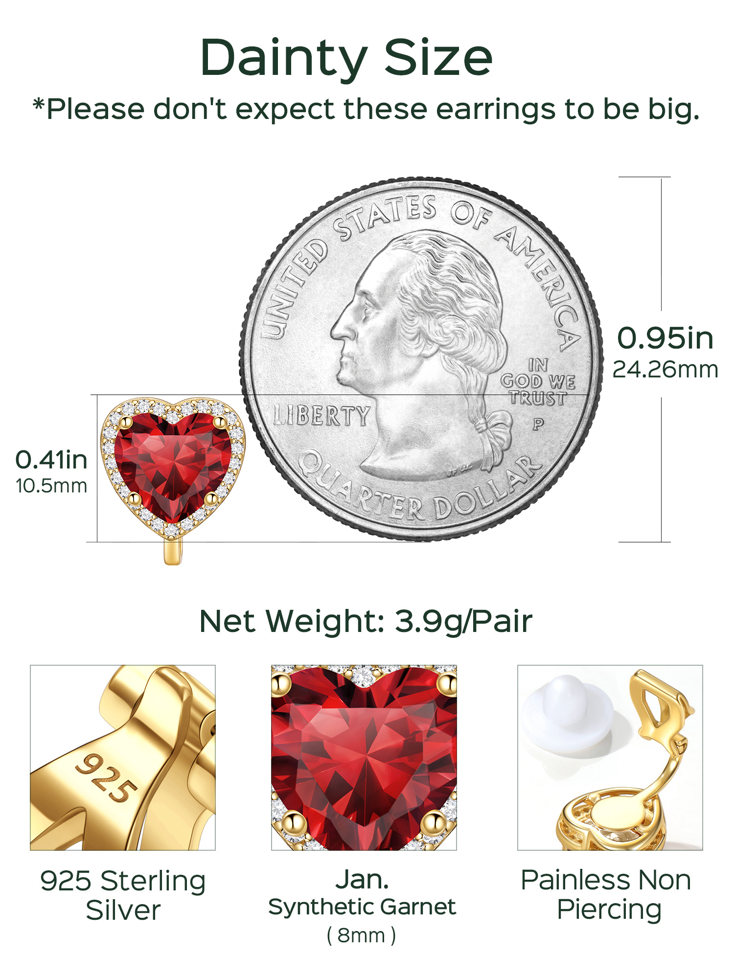 ChicSilver Clip On Earrings Women Hypoallergenic 925 Sterling Silver Birthstone Earrings for Women's Clip-on Earrings