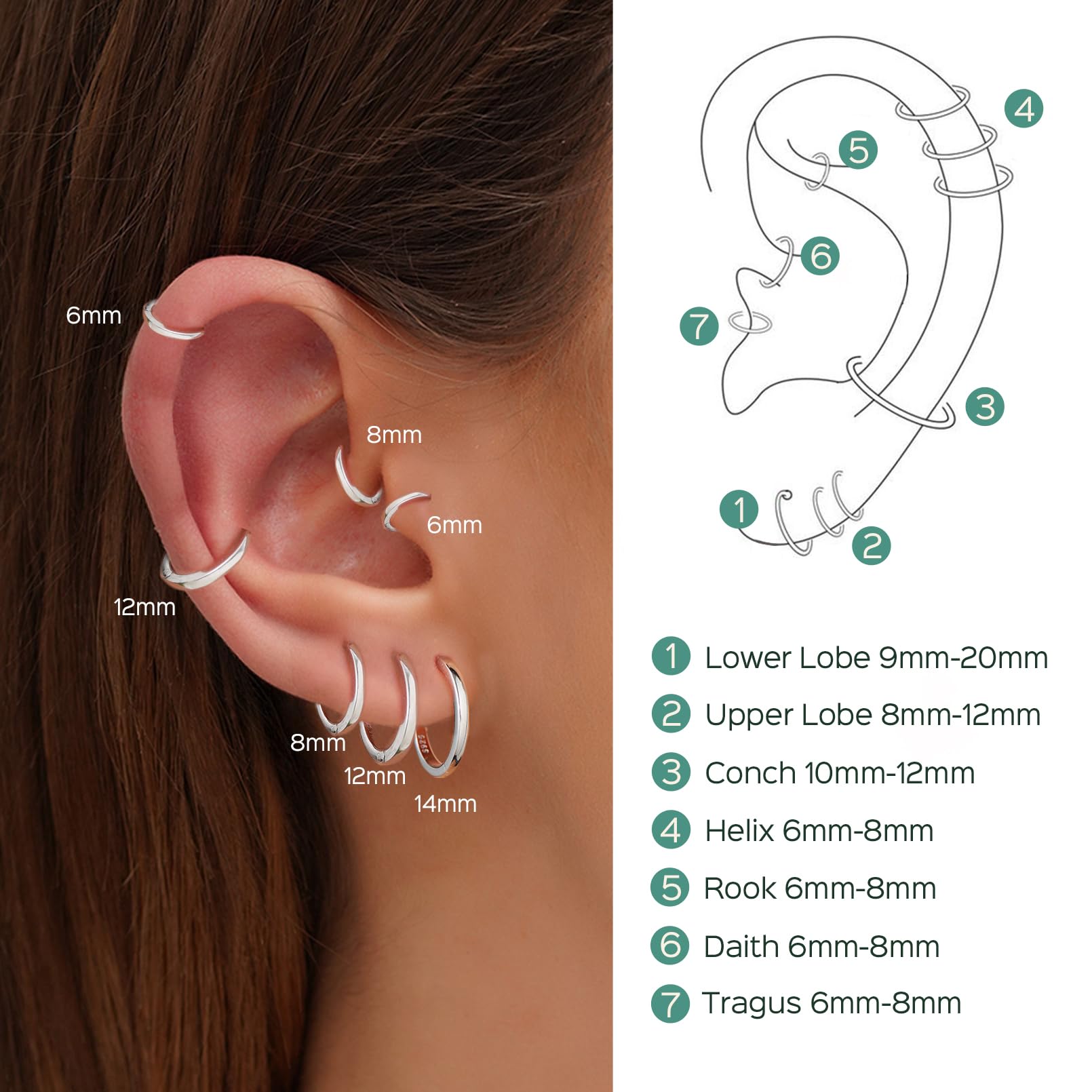 ChicSilver Hypoallergenic 925 Sterling Silver Huggie Earrings for Women Sterling Silver Hoop Earrings for Women Small Hoops