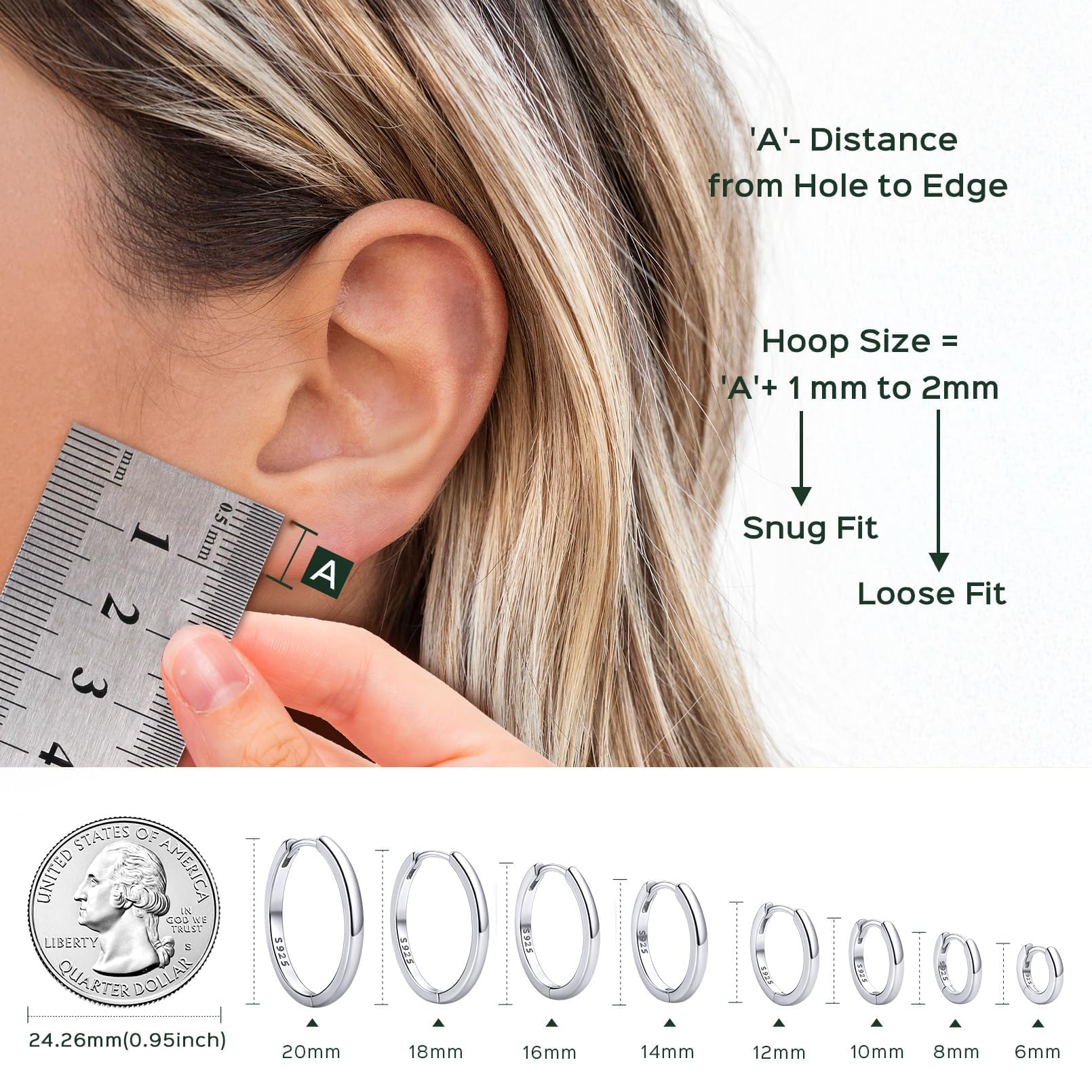 ChicSilver Hypoallergenic 925 Sterling Silver Huggie Earrings for Women Sterling Silver Hoop Earrings for Women Small Hoops