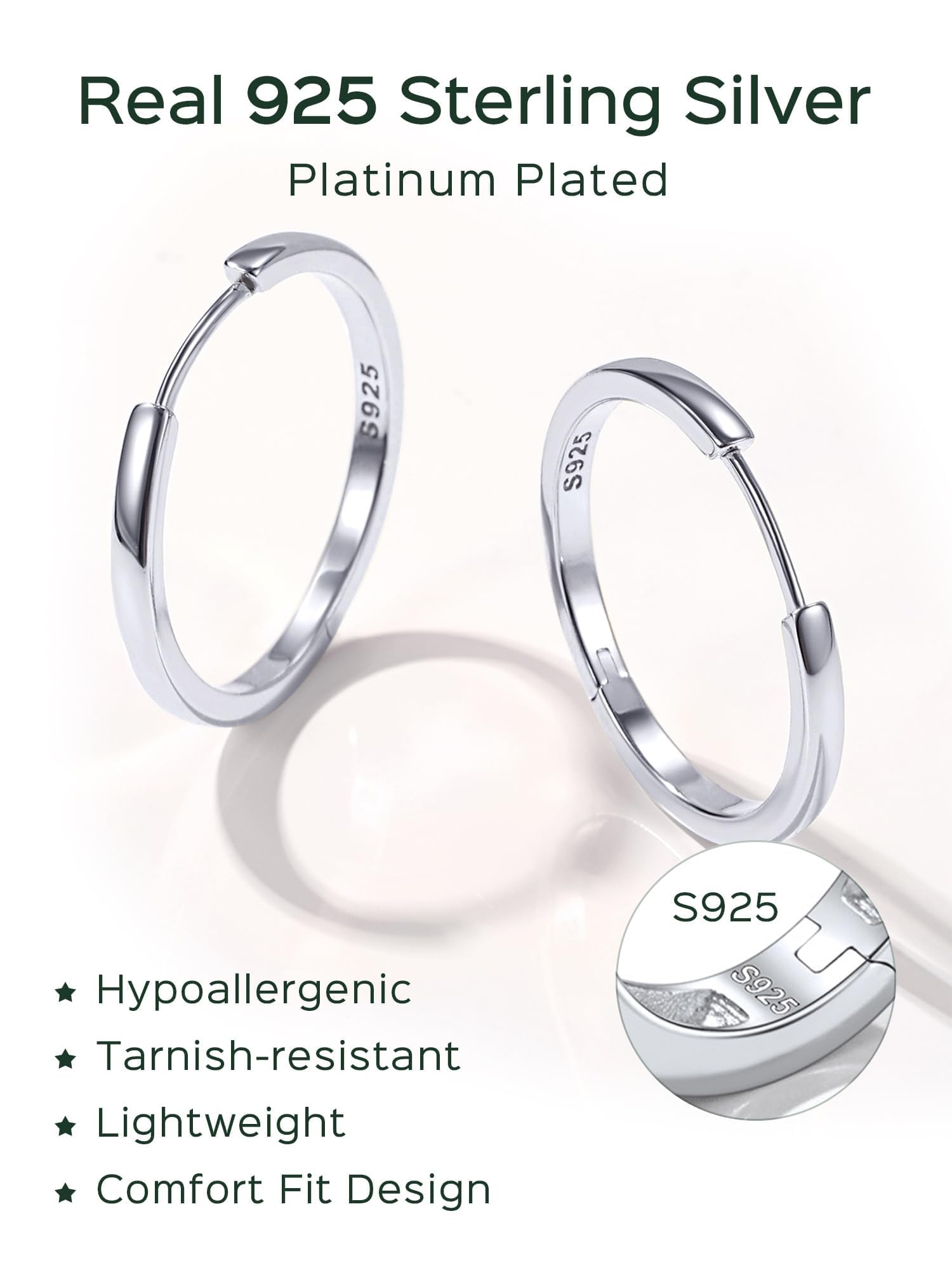 ChicSilver Hypoallergenic 925 Sterling Silver Huggie Earrings for Women Sterling Silver Hoop Earrings for Women Small Hoops