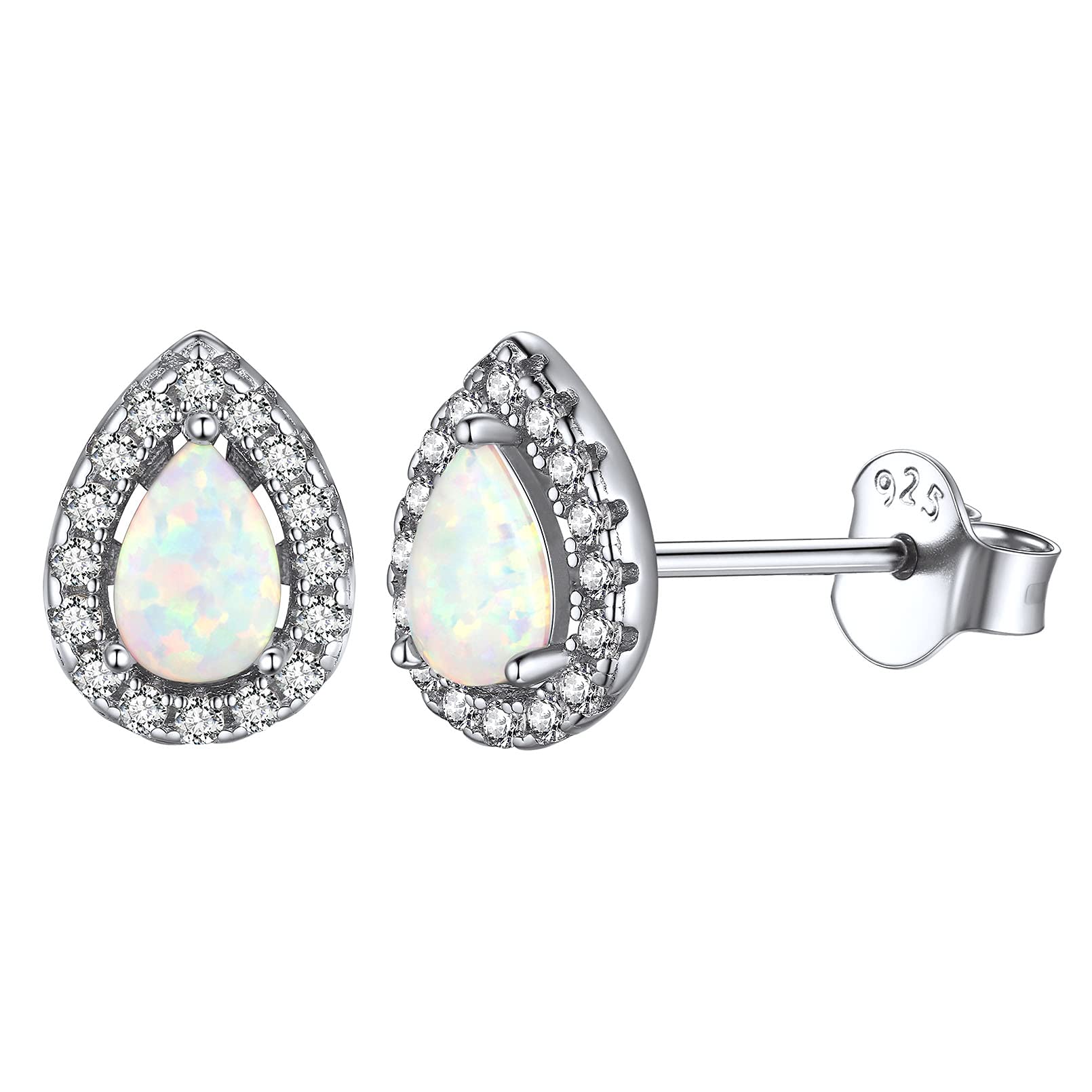 ChicSilver 5mm Heart Earrings Small Created White Opal Jewelry for Women Girls, Sterling Silver Birthstone Stud Earrings Hypoallergenic Birthday Gift