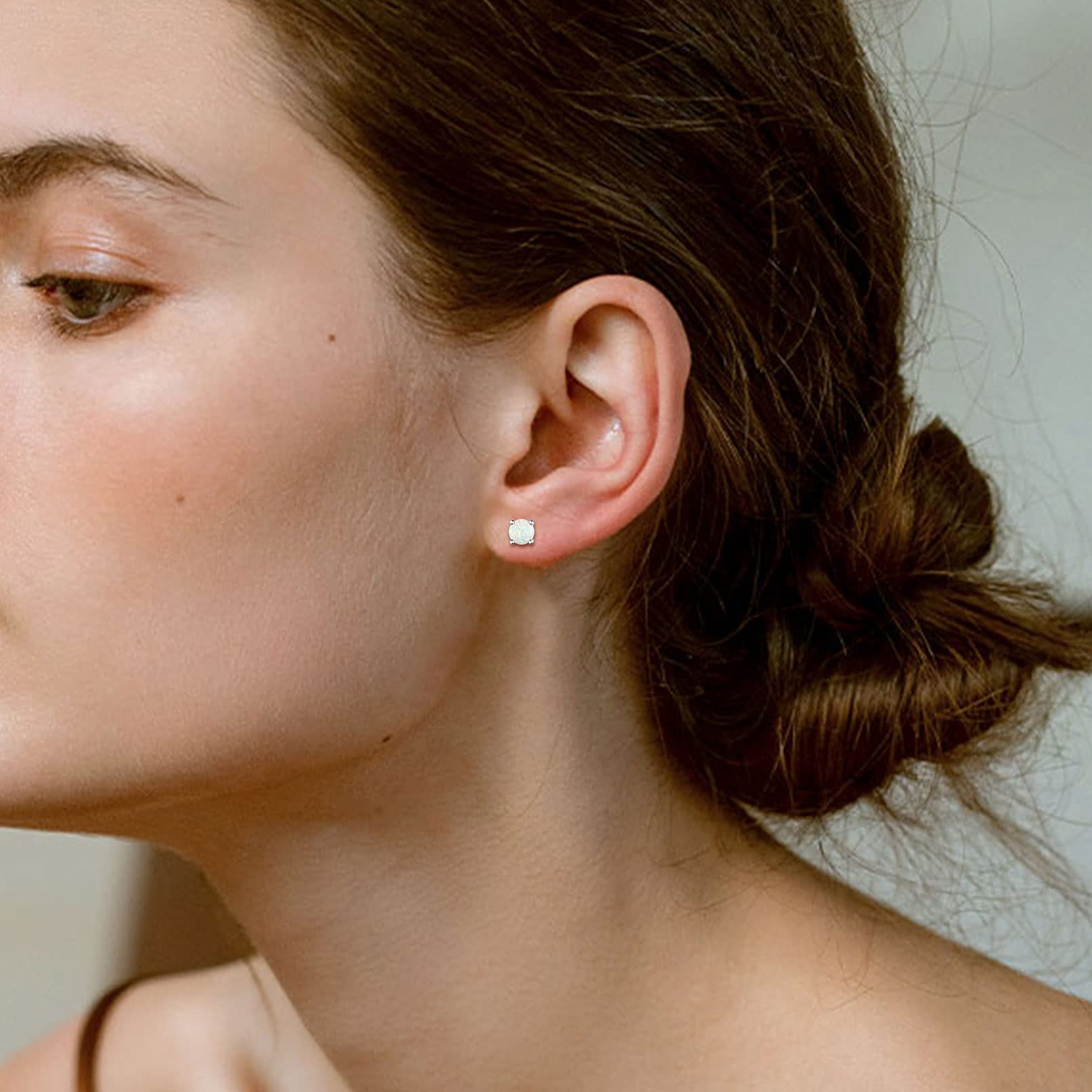 ChicSilver 5mm Heart Earrings Small Created White Opal Jewelry for Women Girls, Sterling Silver Birthstone Stud Earrings Hypoallergenic Birthday Gift