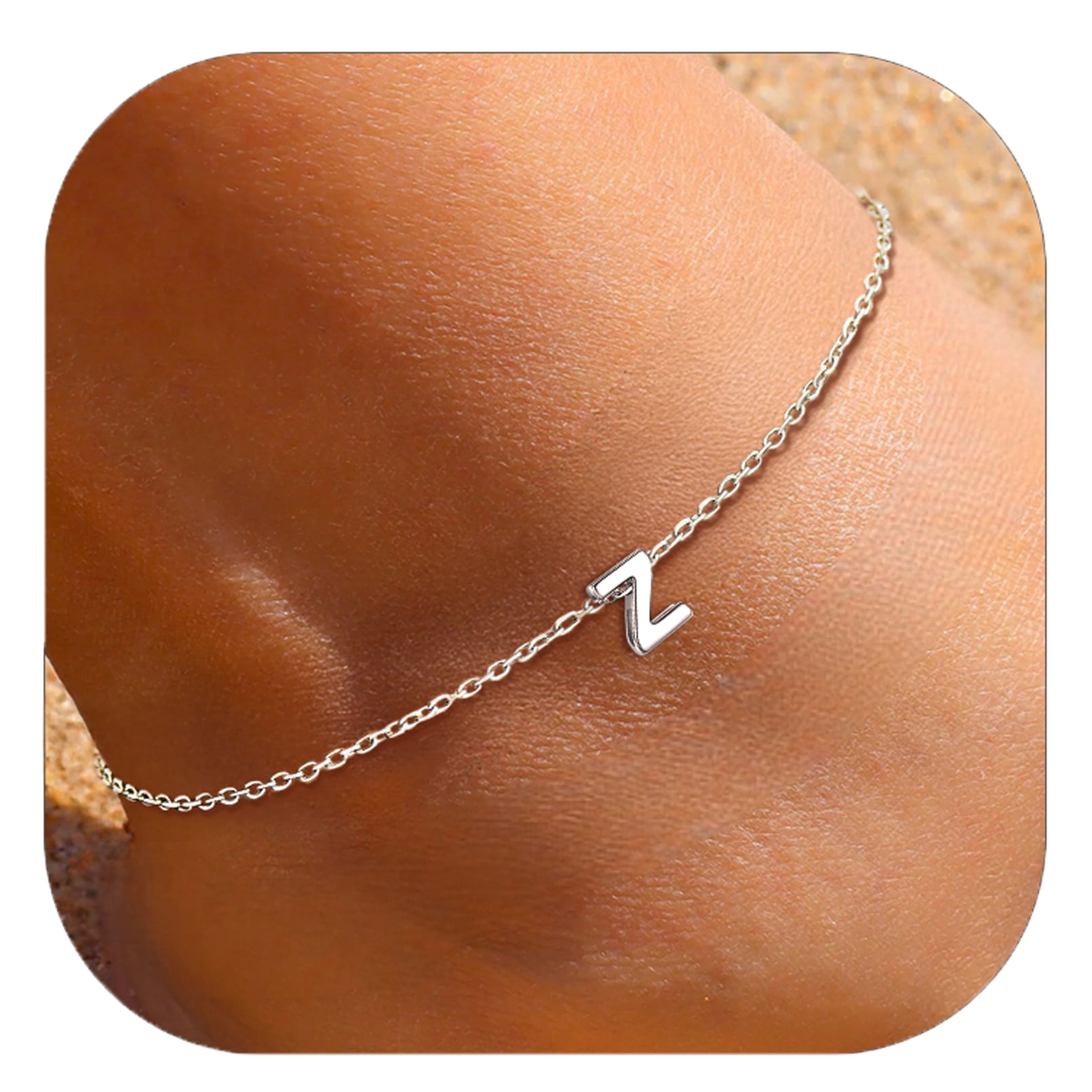 ChicSilver Initial Ankle Bracelets for Women 925 Sterling Silver Letter Anklets Beach Foot Chain Personalized Alphabet Summer Jewelry (A)