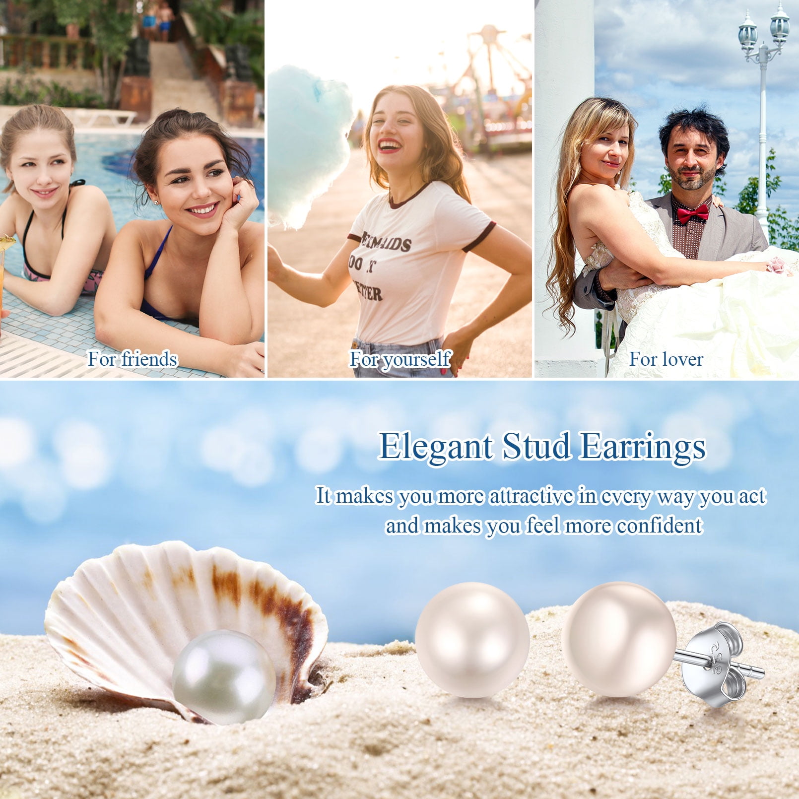 ChicSilver Pearl Earrings for Women 4mm Freshwater Cultured White Button Pearl Stud Earrings 925 Sterling Silver