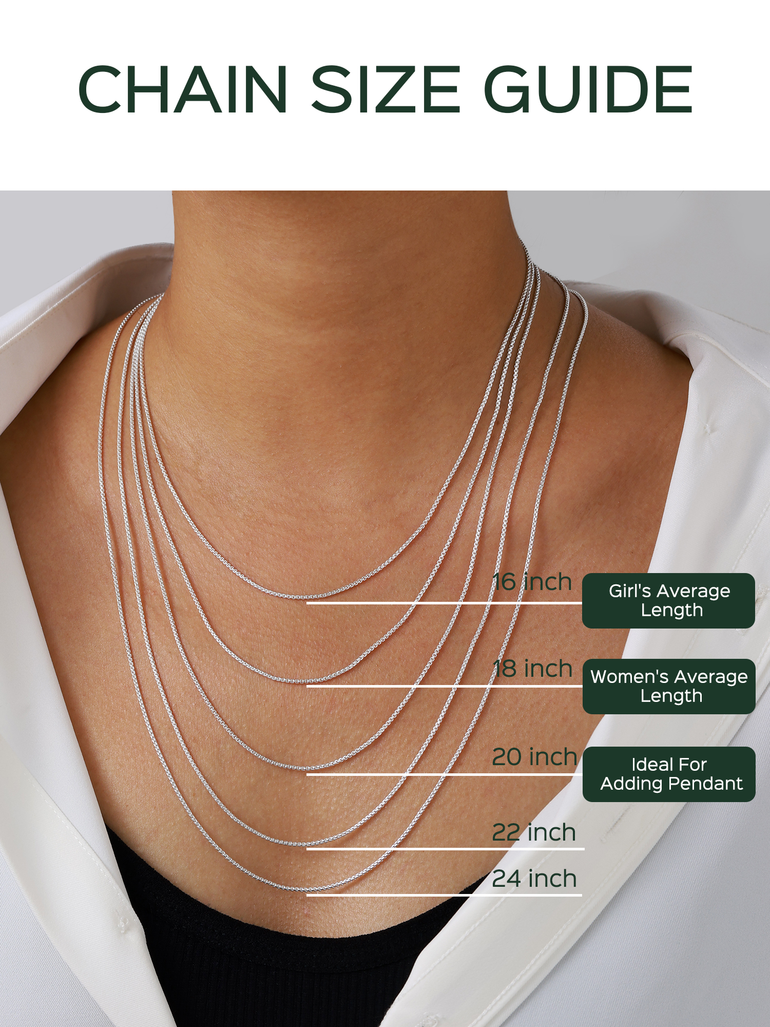 ChicSilver Solid Sterling Silver Polished Box Chain Necklace Chain For Pendants 1-2mm Thin Made in Italy 16-24 inch