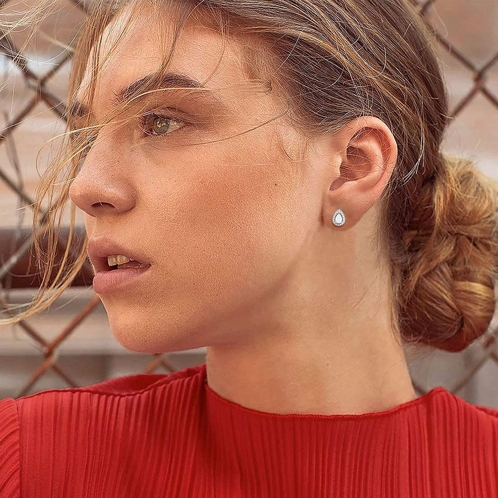 ChicSilver 5mm Heart Earrings Small Created White Opal Jewelry for Women Girls, Sterling Silver Birthstone Stud Earrings Hypoallergenic Birthday Gift