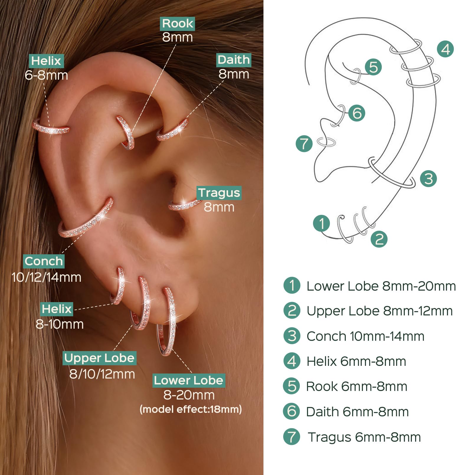 ChicSilver 925 Sterling Silver Small Hoop Earrings for Women Cubic Zirconia 8MM