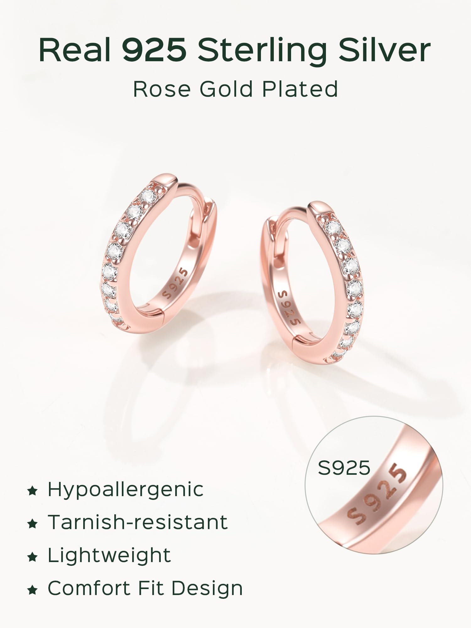 ChicSilver 925 Sterling Silver Small Hoop Earrings for Women Cubic Zirconia 8MM