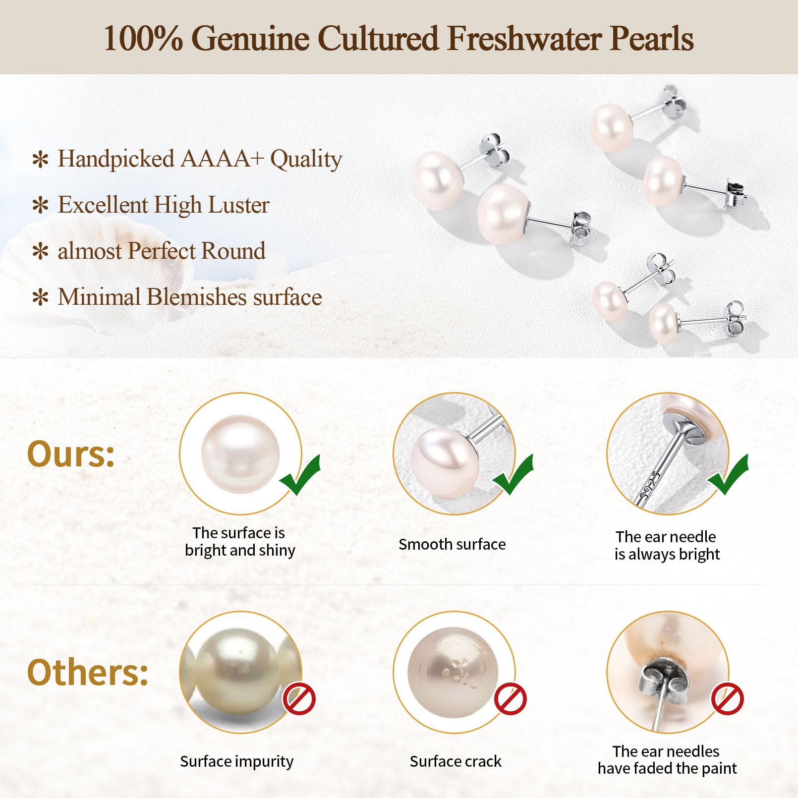 ChicSilver Pearl Earrings for Women 4mm Freshwater Cultured White Button Pearl Stud Earrings 925 Sterling Silver