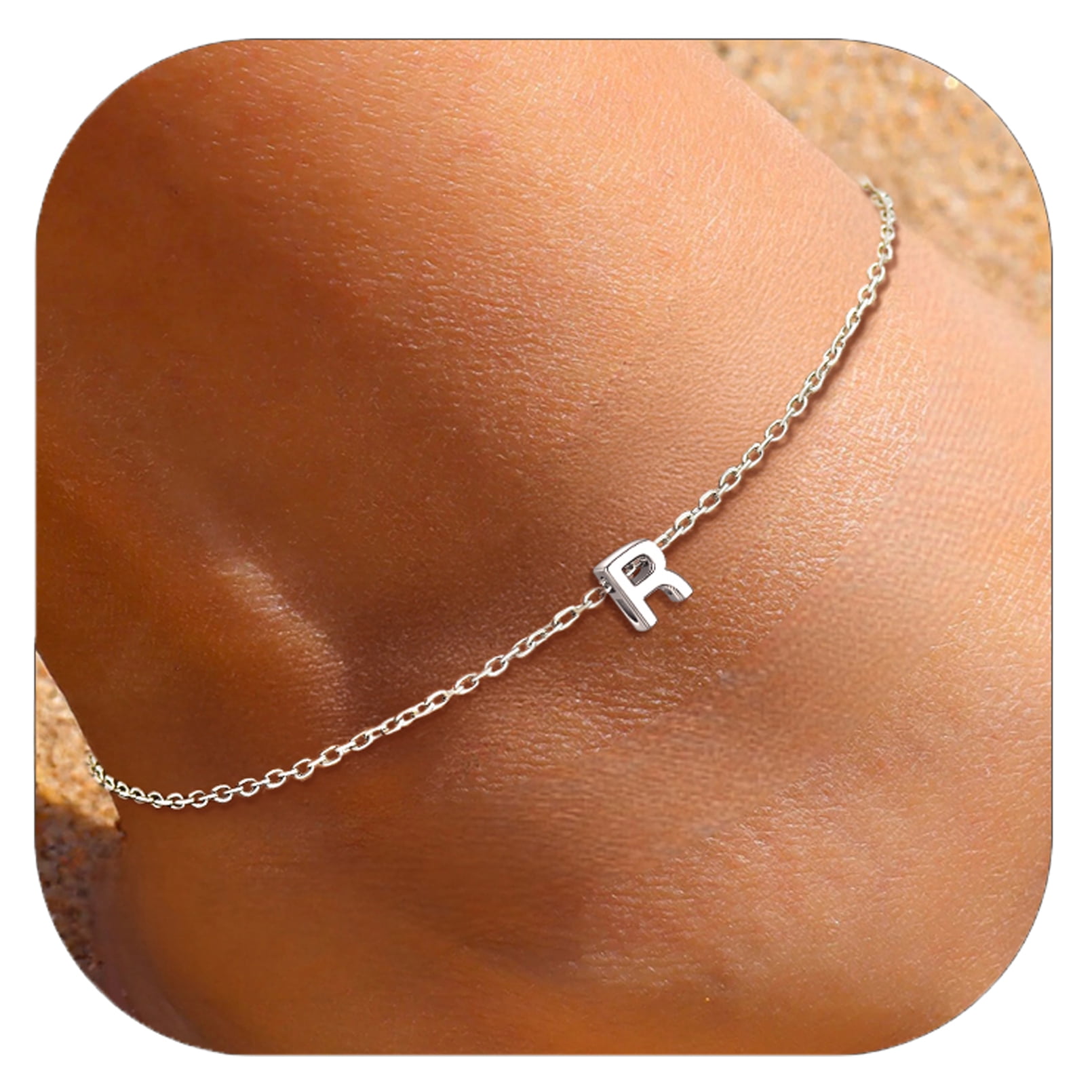 ChicSilver Initial Ankle Bracelets for Women 925 Sterling Silver Letter Anklets Beach Foot Chain Personalized Alphabet Summer Jewelry (A)