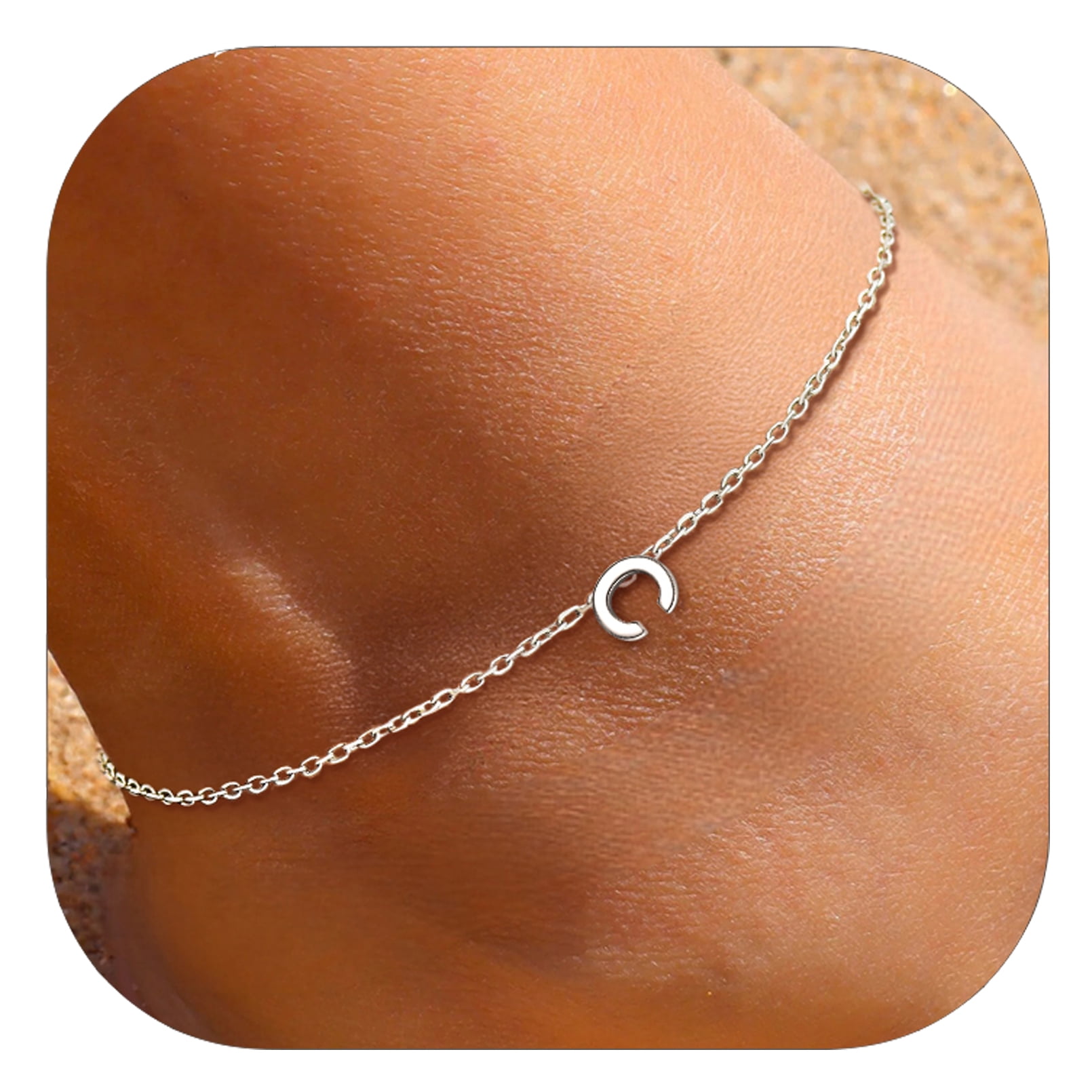 ChicSilver Initial Ankle Bracelets for Women 925 Sterling Silver Letter Anklets Beach Foot Chain Personalized Alphabet Summer Jewelry (A)
