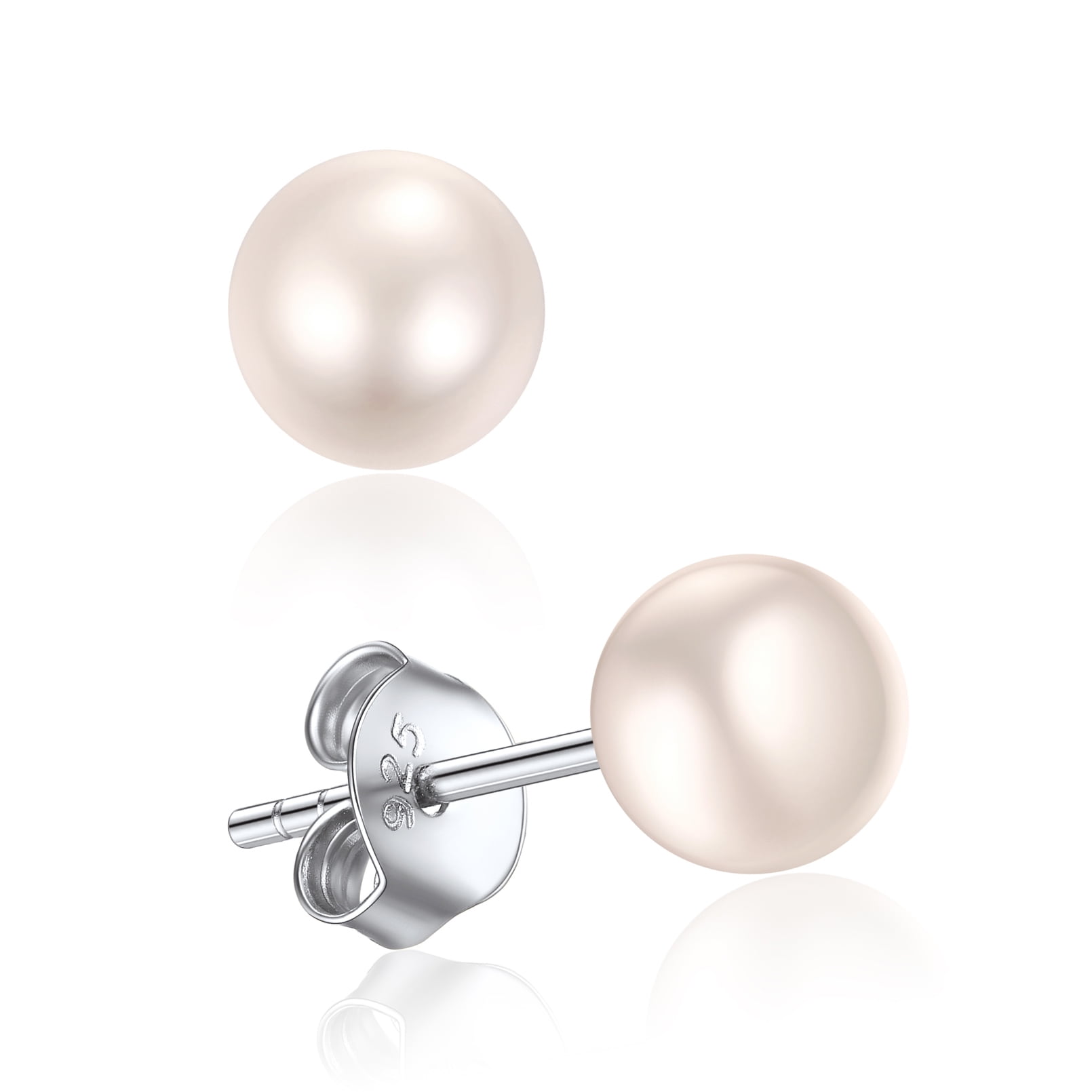 ChicSilver Pearl Earrings for Women 4mm Freshwater Cultured White Button Pearl Stud Earrings 925 Sterling Silver