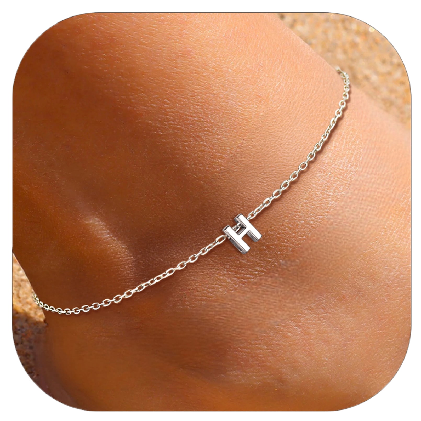 ChicSilver Initial Ankle Bracelets for Women 925 Sterling Silver Letter Anklets Beach Foot Chain Personalized Alphabet Summer Jewelry (A)