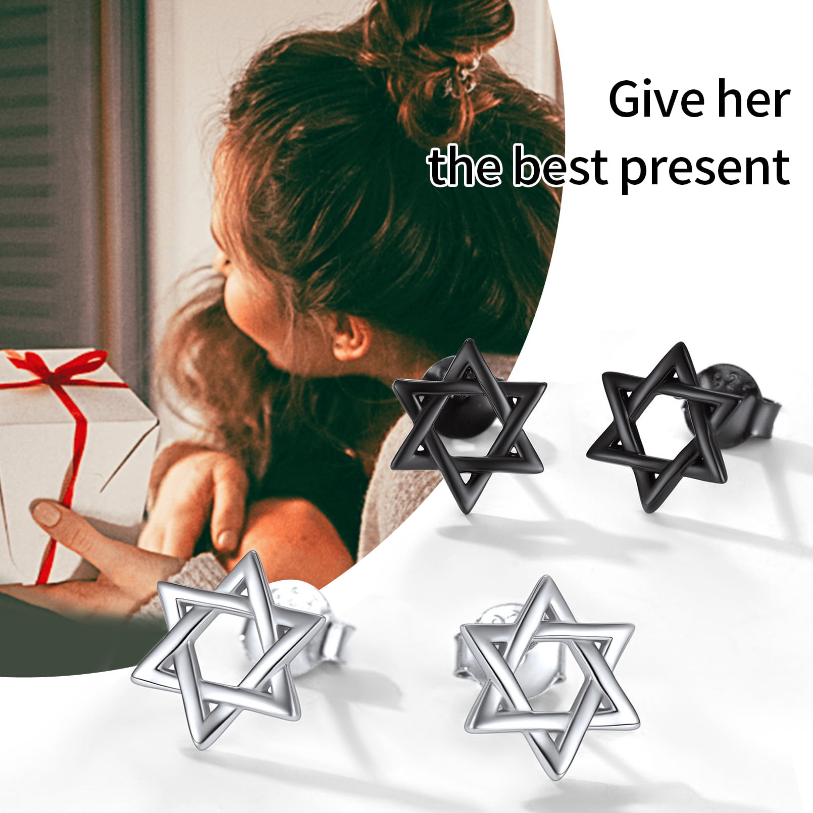 ChicSilver 925 Sterling Silver Jewish Star of David Stud Earrings Fashion Jewelry for Women Men, Silver