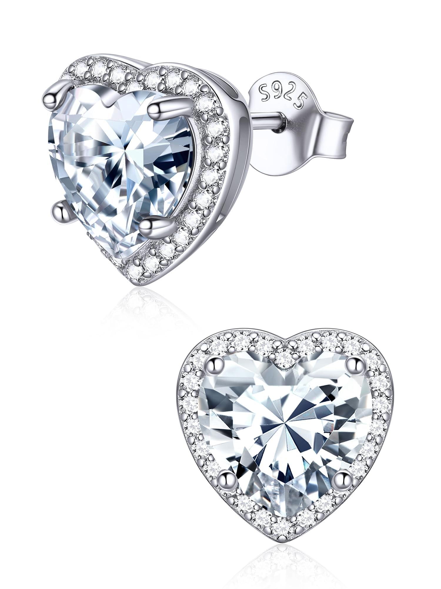 ChicSilver 925 Sterling Silver Birthstone Earrings for Women, January Garnet 8MM/2 Carat Heart CZ Stud Earrings, Birthday Jewelry Gift for Her