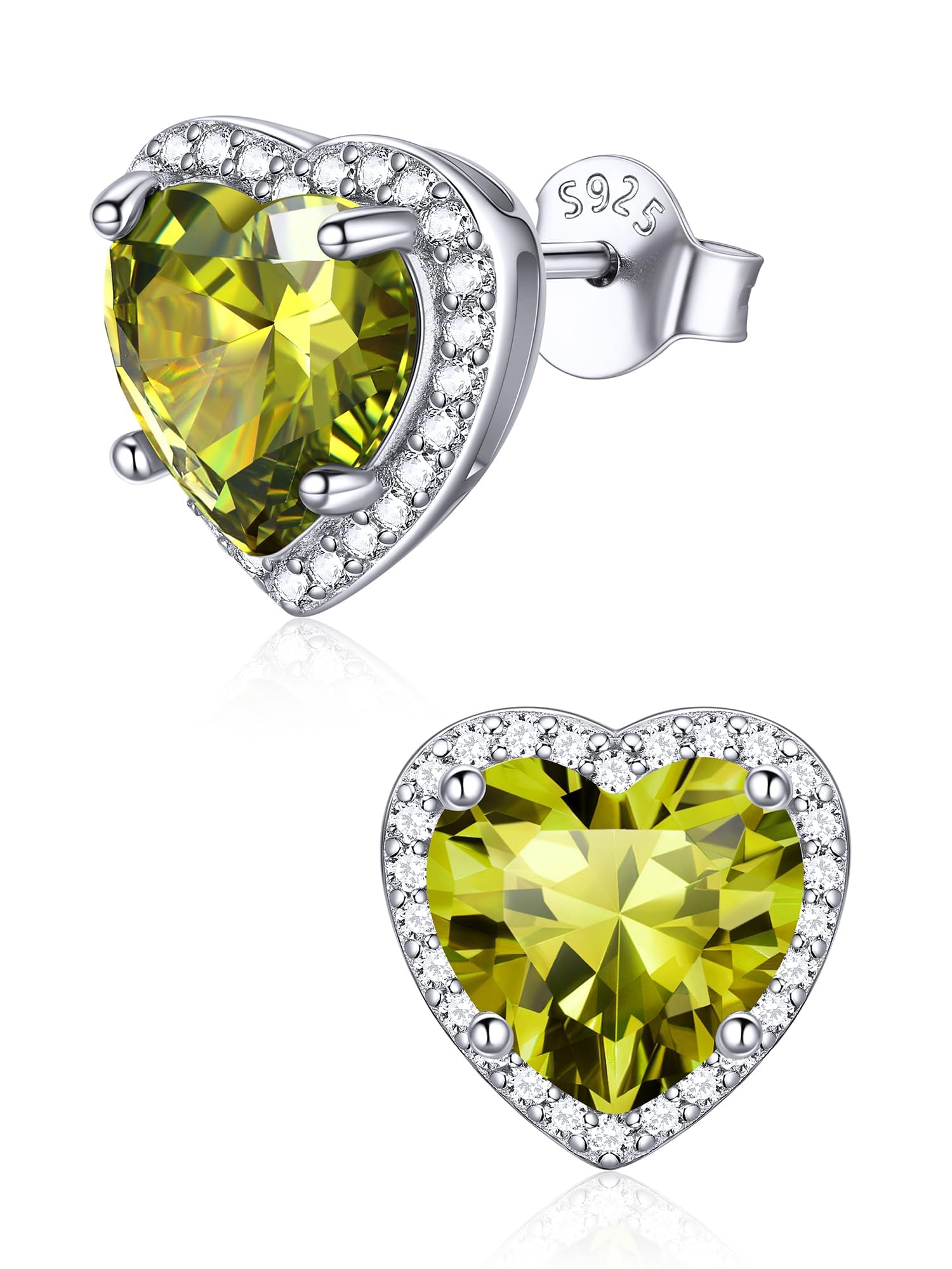 ChicSilver 925 Sterling Silver Birthstone Earrings for Women, January Garnet 8MM/2 Carat Heart CZ Stud Earrings, Birthday Jewelry Gift for Her