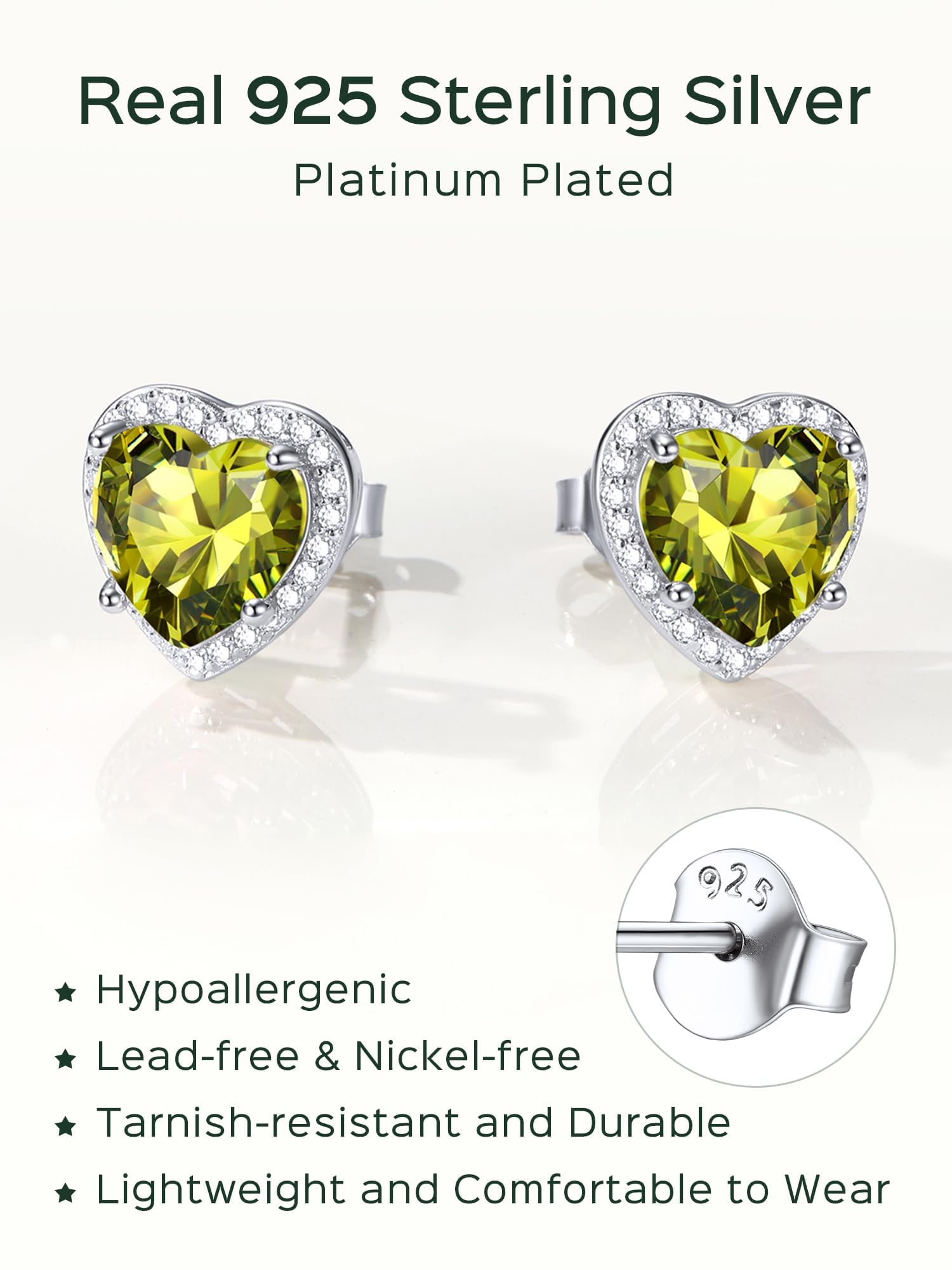 ChicSilver 925 Sterling Silver Birthstone Earrings for Women, January Garnet 8MM/2 Carat Heart CZ Stud Earrings, Birthday Jewelry Gift for Her