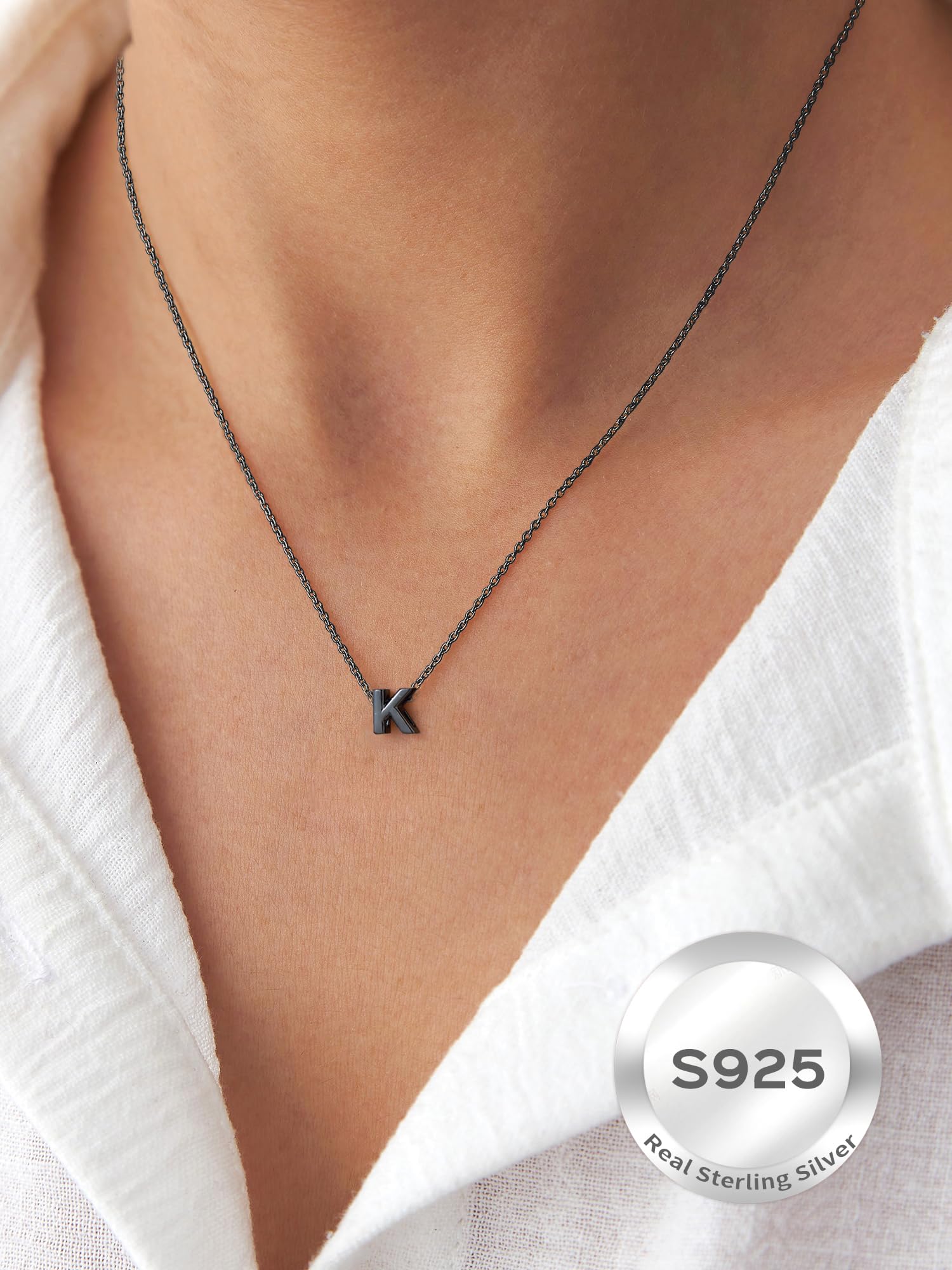 ChicSilver Letter A-Z Necklace 925 Sterling Silver Small Dainty Initial Pendant Necklace Personalized Name Necklace Tiny Alphabet Charm Necklace for Girls