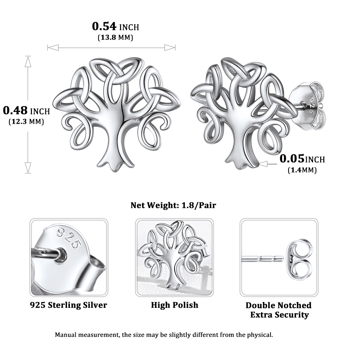 ChicSilver Sterling Silver Celtic Knot Stud Earrings for Women 10 mm Delicate Tiny Triangle Ear Studs Irish Triquetra Celtic Trinity Knot Earrings Irish Small Jewelry