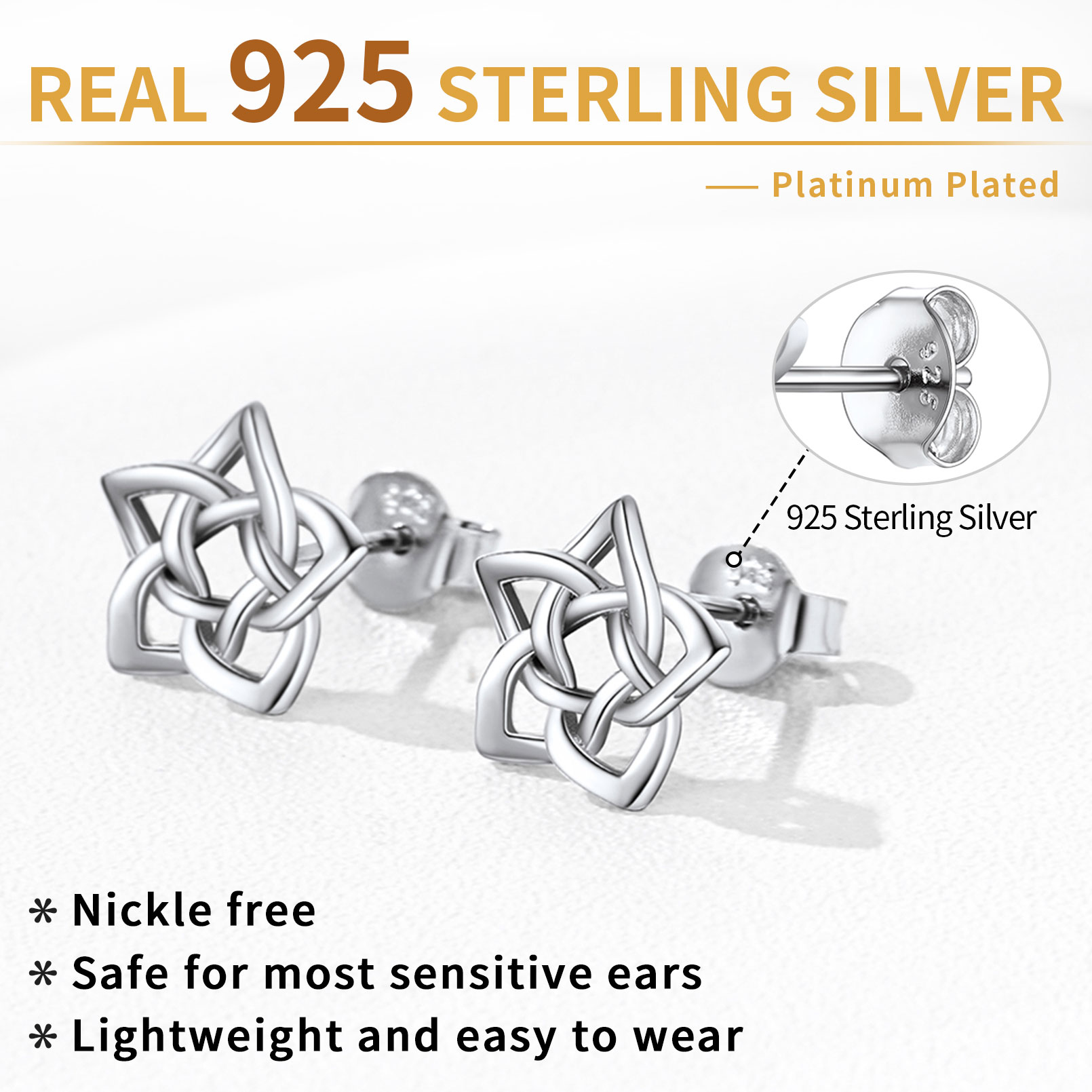 ChicSilver Sterling Silver Celtic Knot Stud Earrings for Women 10 mm Delicate Tiny Triangle Ear Studs Irish Triquetra Celtic Trinity Knot Earrings Irish Small Jewelry