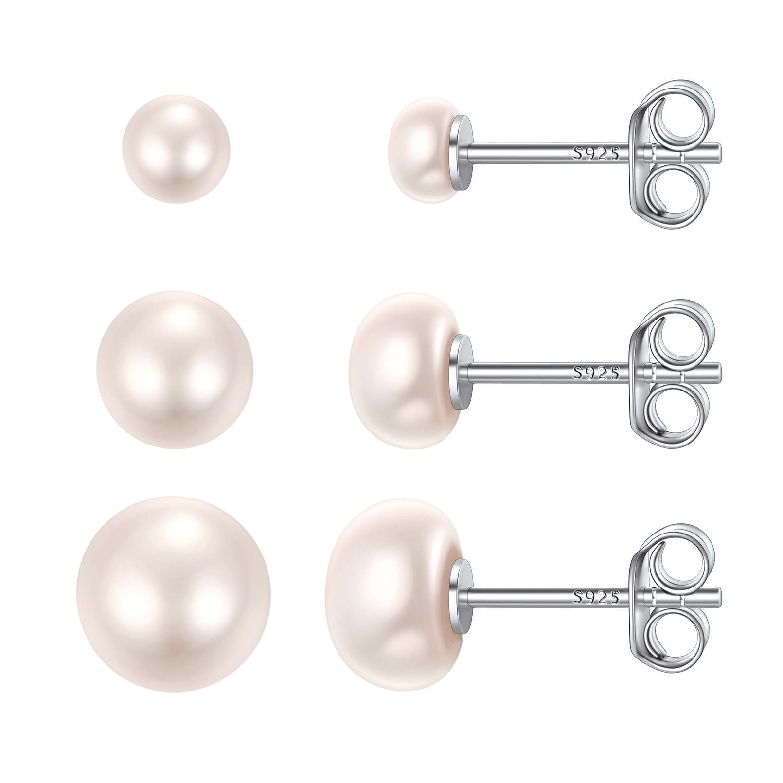 ChicSilver Pearl Earrings for Women 4mm Freshwater Cultured White Button Pearl Stud Earrings 925 Sterling Silver