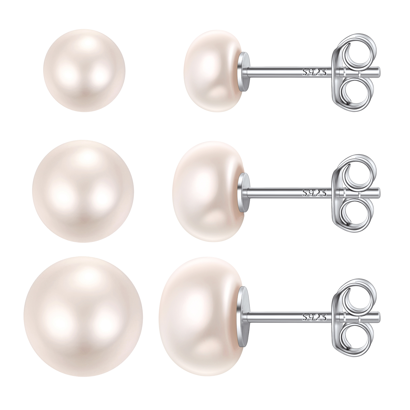 ChicSilver Pearl Earrings for Women 4mm Freshwater Cultured White Button Pearl Stud Earrings 925 Sterling Silver
