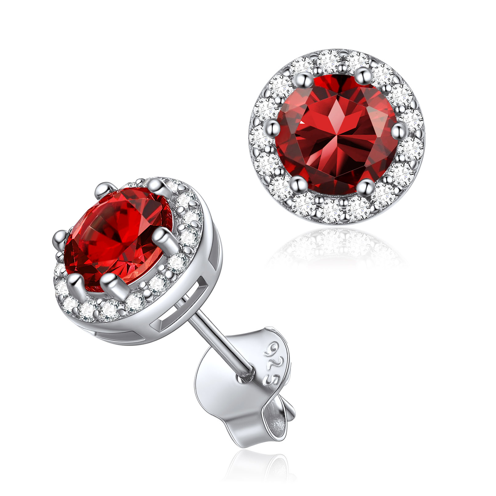 ChicSilver 925 Sterling Silver Birthstone Stud Earrings for Women Hypoallergenic Created Garnet Halo Heart Stud Earrings 5MM January Birthday Jewelry Gift