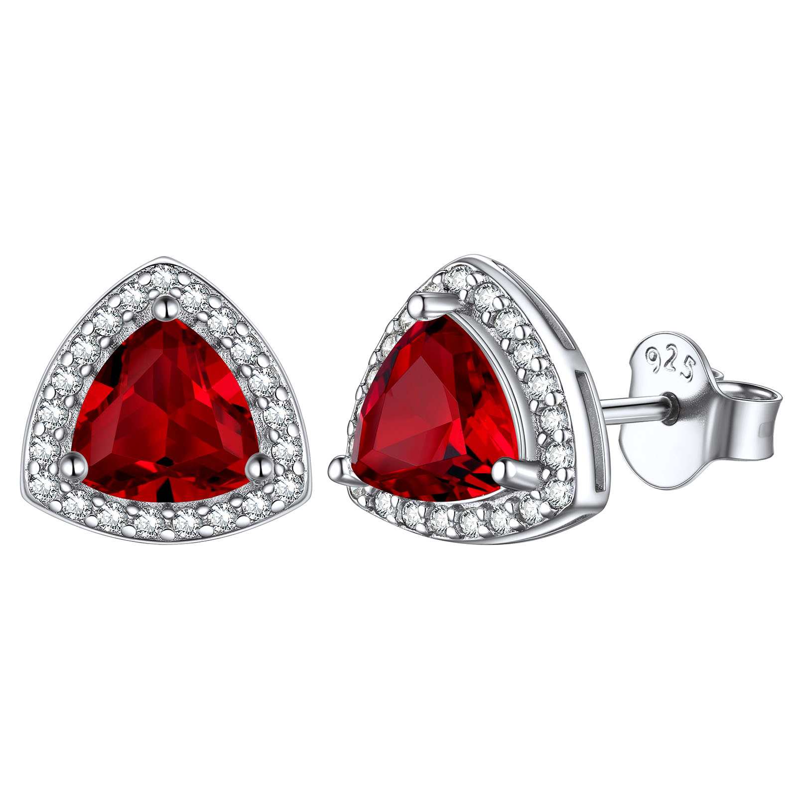 ChicSilver 925 Sterling Silver Birthstone Stud Earrings for Women Hypoallergenic Created Garnet Halo Heart Stud Earrings 5MM January Birthday Jewelry Gift