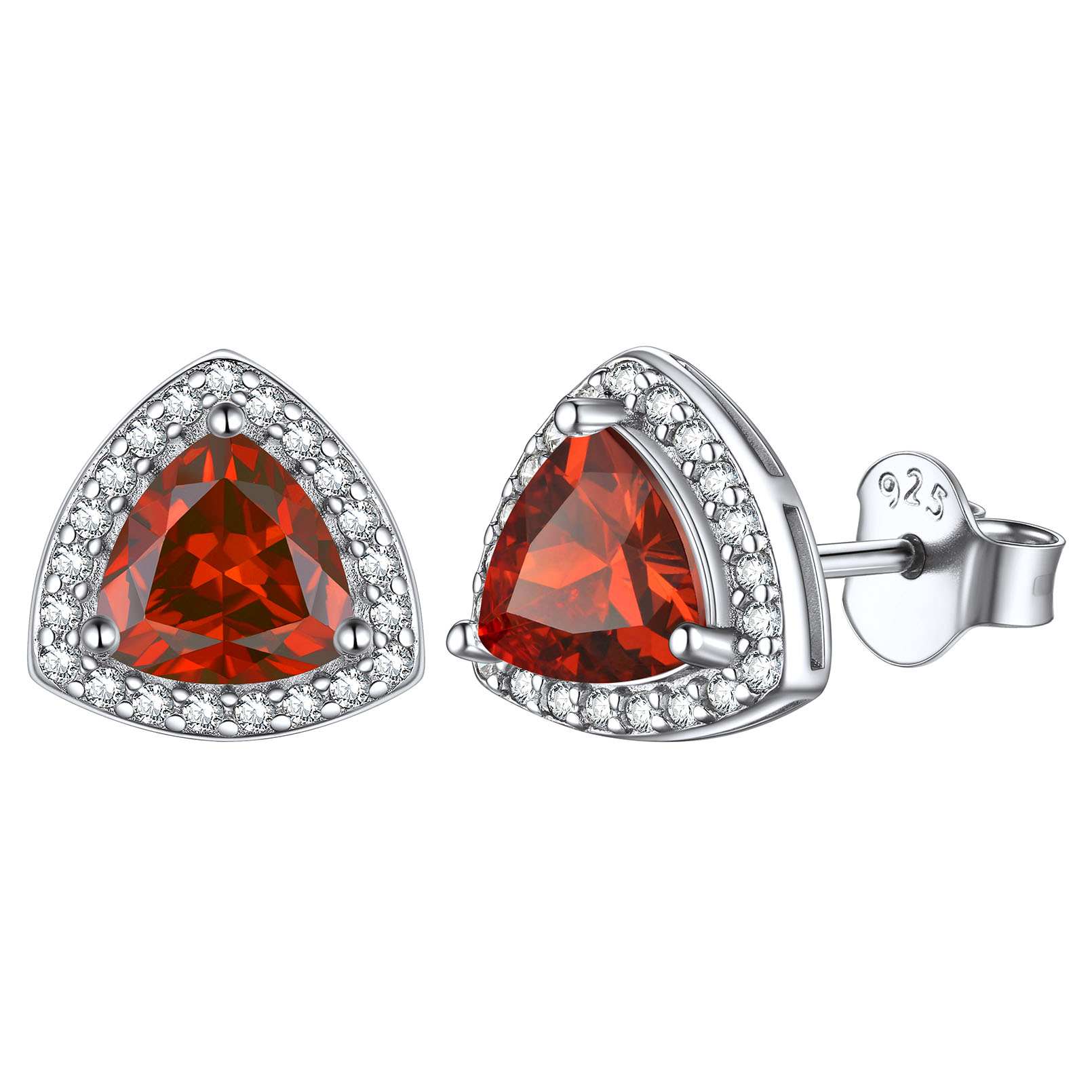 ChicSilver 925 Sterling Silver Birthstone Stud Earrings for Women Hypoallergenic Created Garnet Halo Heart Stud Earrings 5MM January Birthday Jewelry Gift