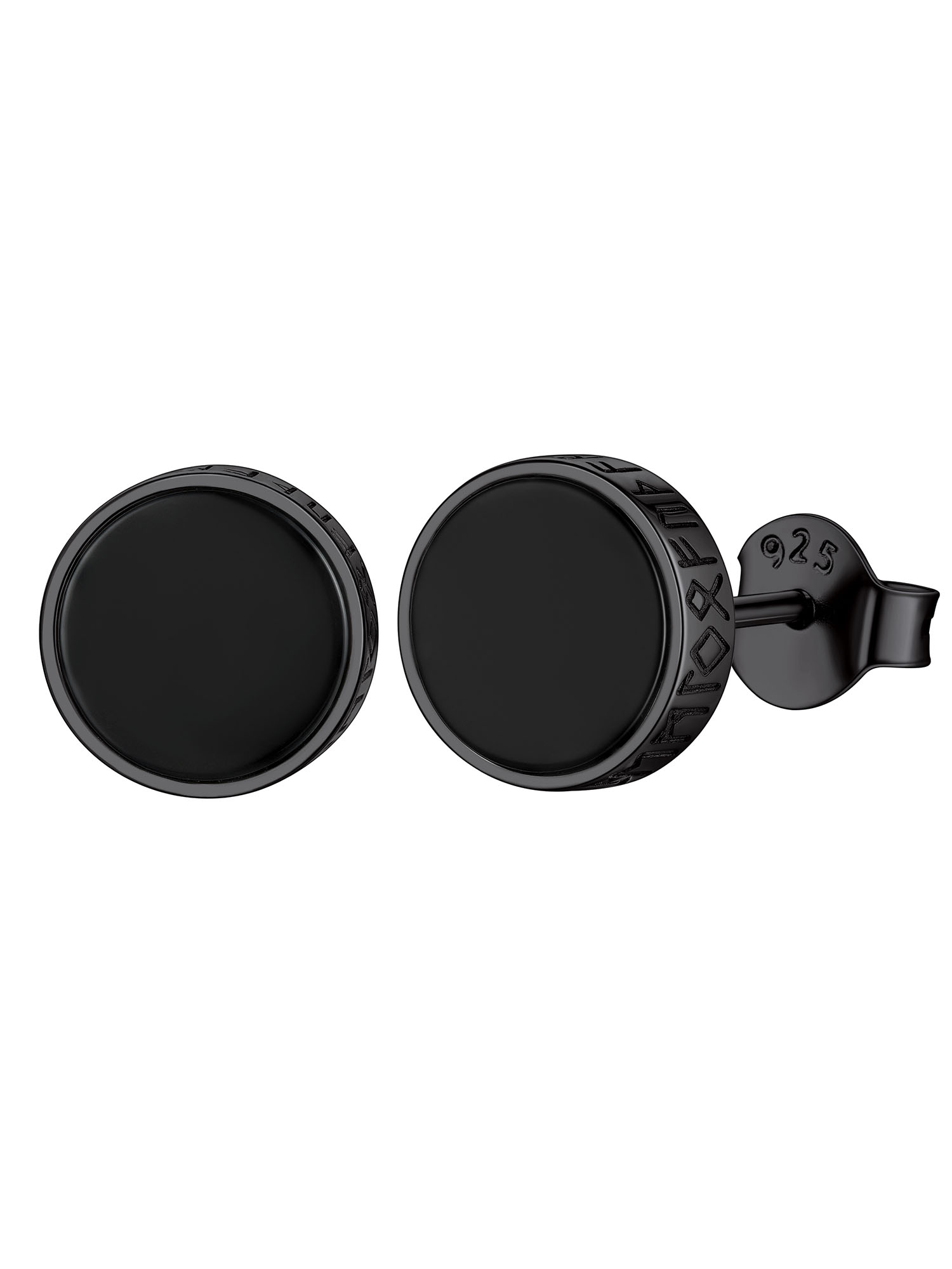 ChicSilver 925 Sterling Silver Rune Earrings for Women Men Black Onyx Stud Earrings Norse Viking Jewelry
