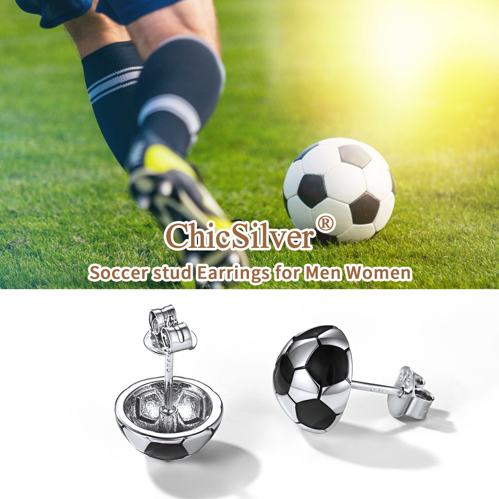 ChicSilver 925 Sterling Silver Stud Earrings Hypoallergenic Baseball/Soccer Earrings Gifts for Women Men Player Fan