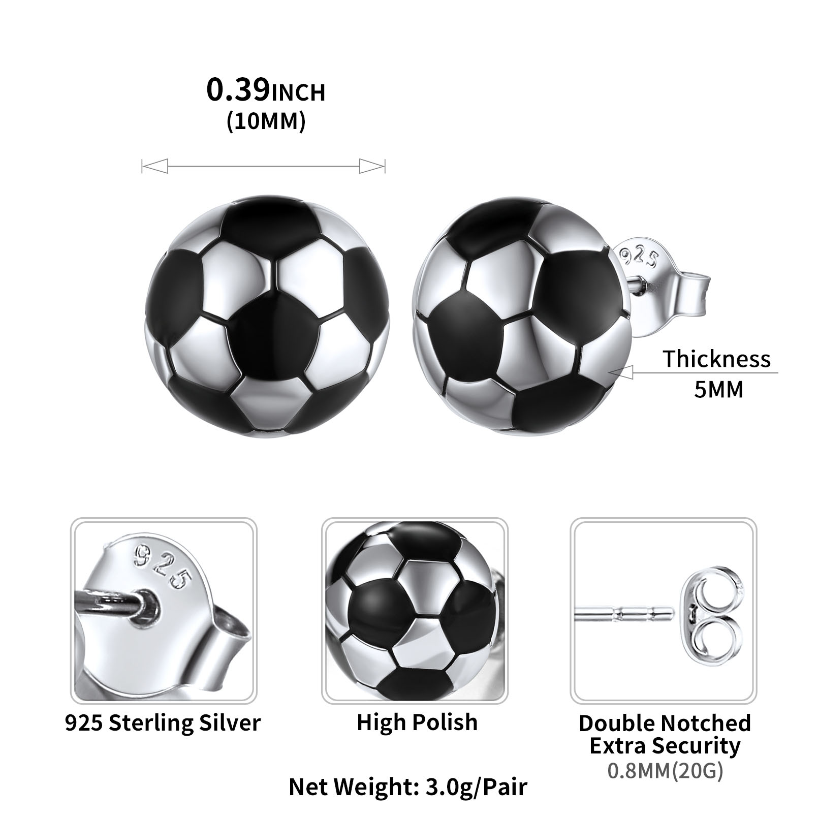 ChicSilver 925 Sterling Silver Stud Earrings Hypoallergenic Baseball/Soccer Earrings Gifts for Women Men Player Fan